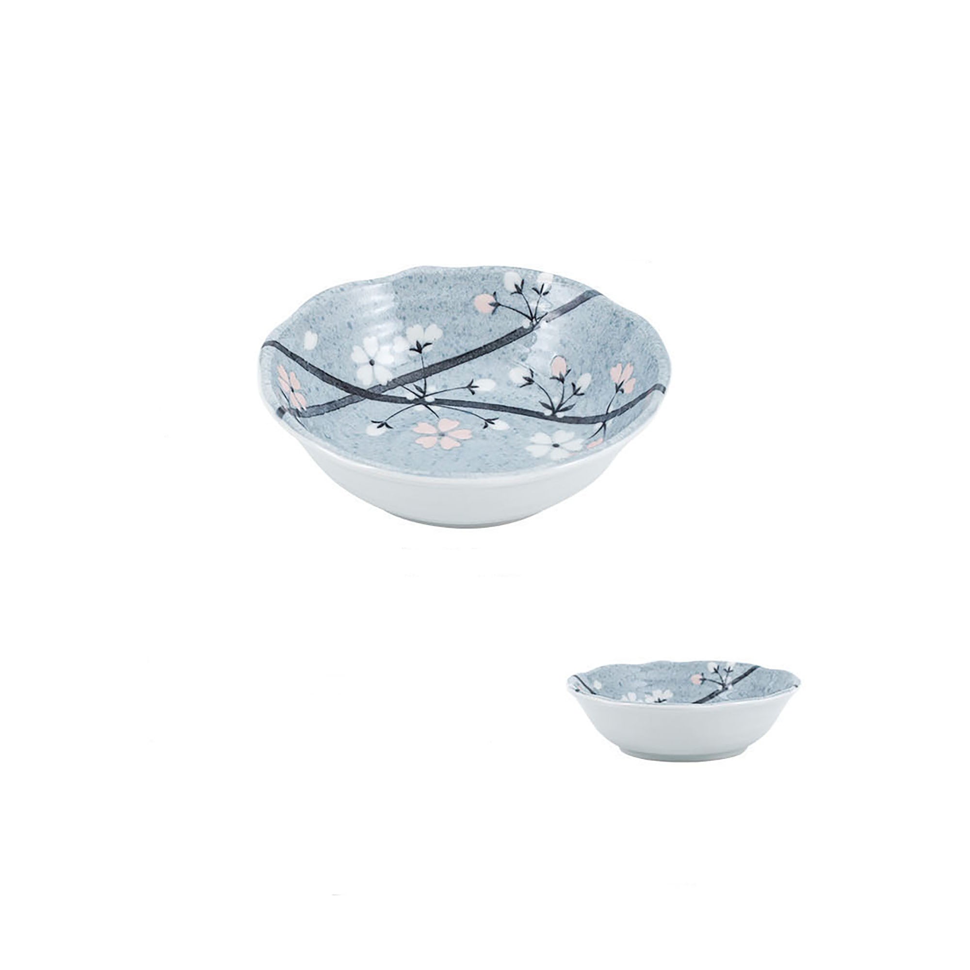 Light Grey Ceramic Dinnerware with Cherry Blossom Pattern by Yutani