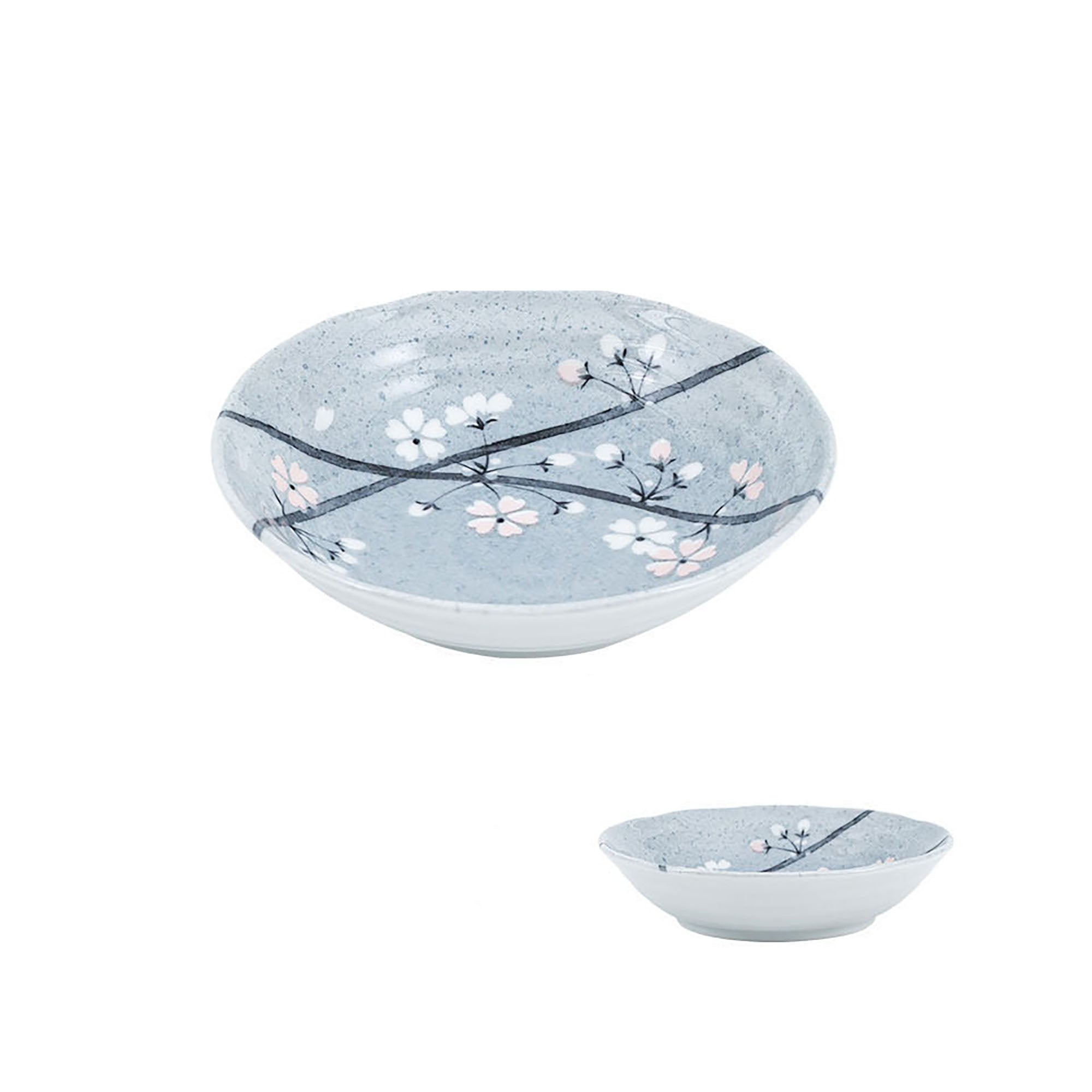Light Grey Ceramic Dinnerware with Cherry Blossom Pattern by Yutani