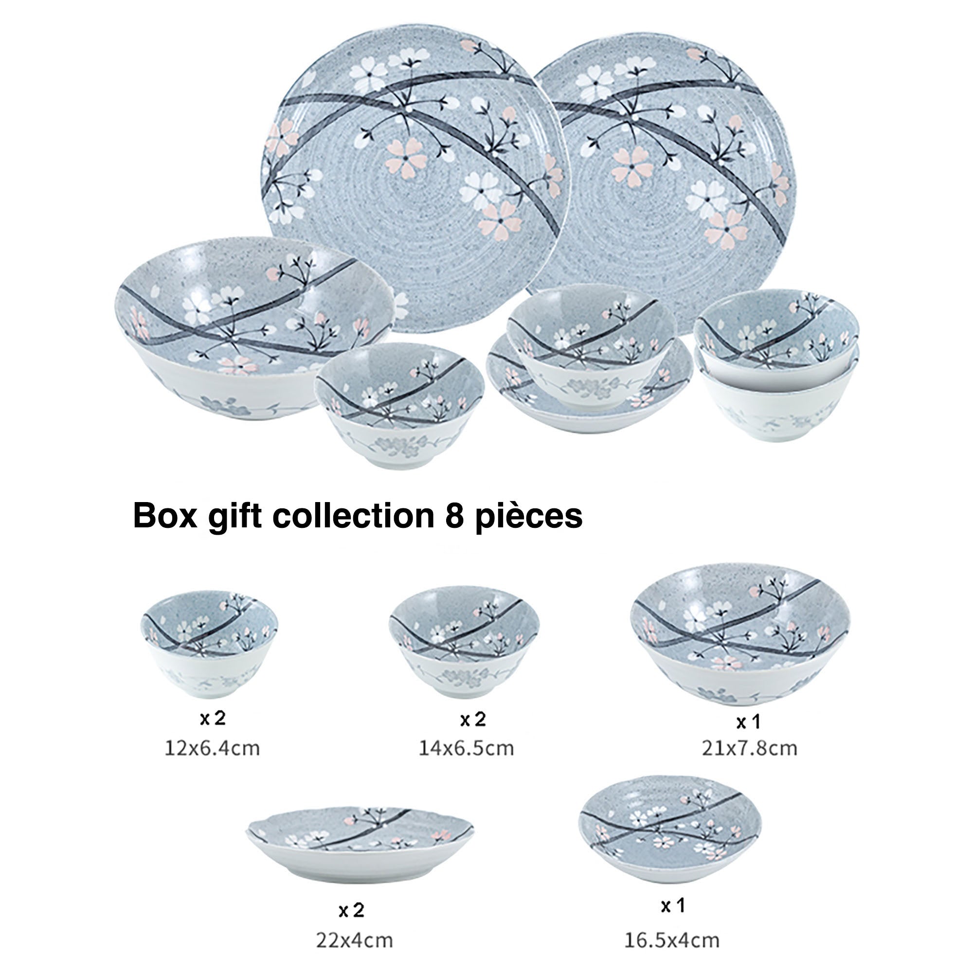 Light Grey Ceramic Dinnerware with Cherry Blossom Pattern by Yutani