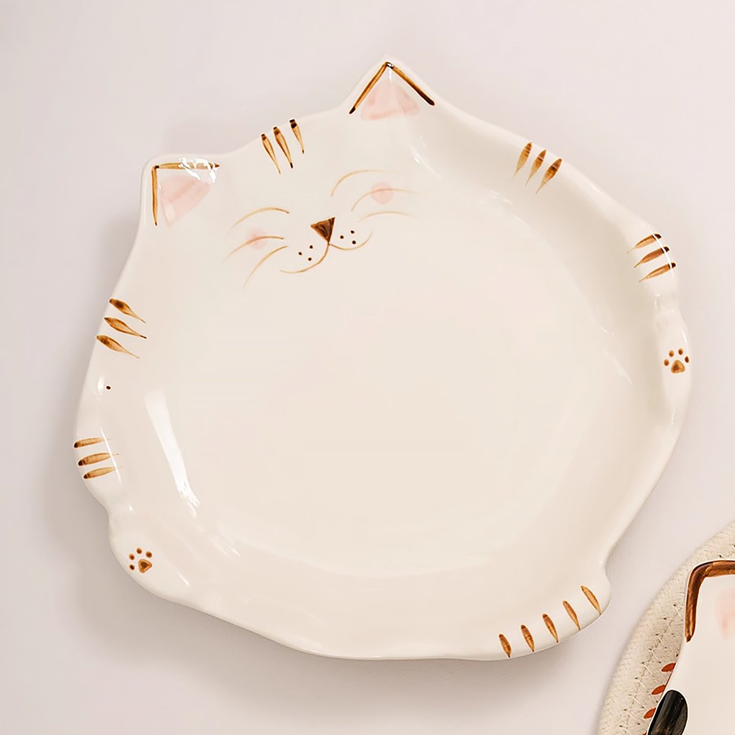 Assiette et bol en céramique en forme de chat