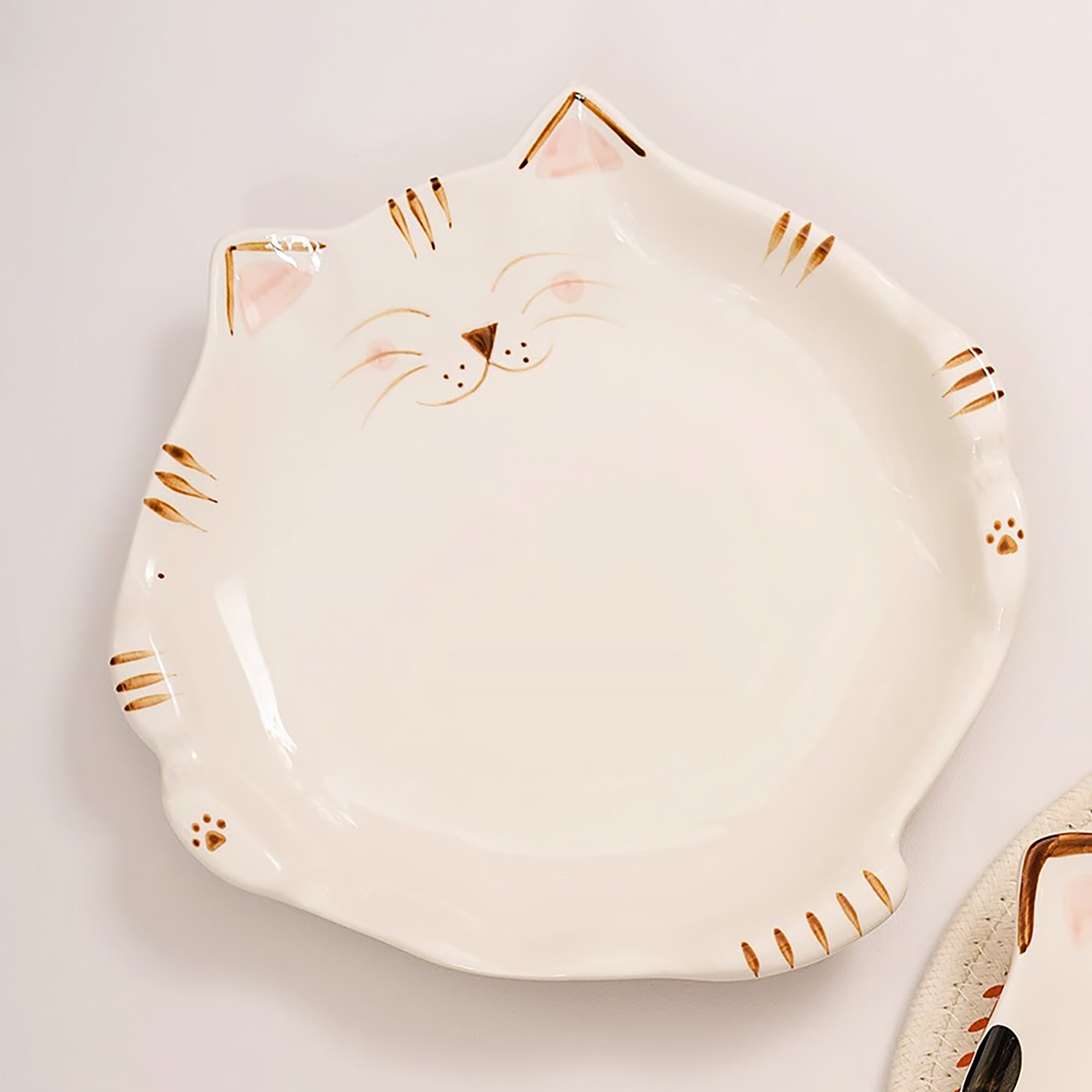 Assiette et bol en céramique en forme de chat