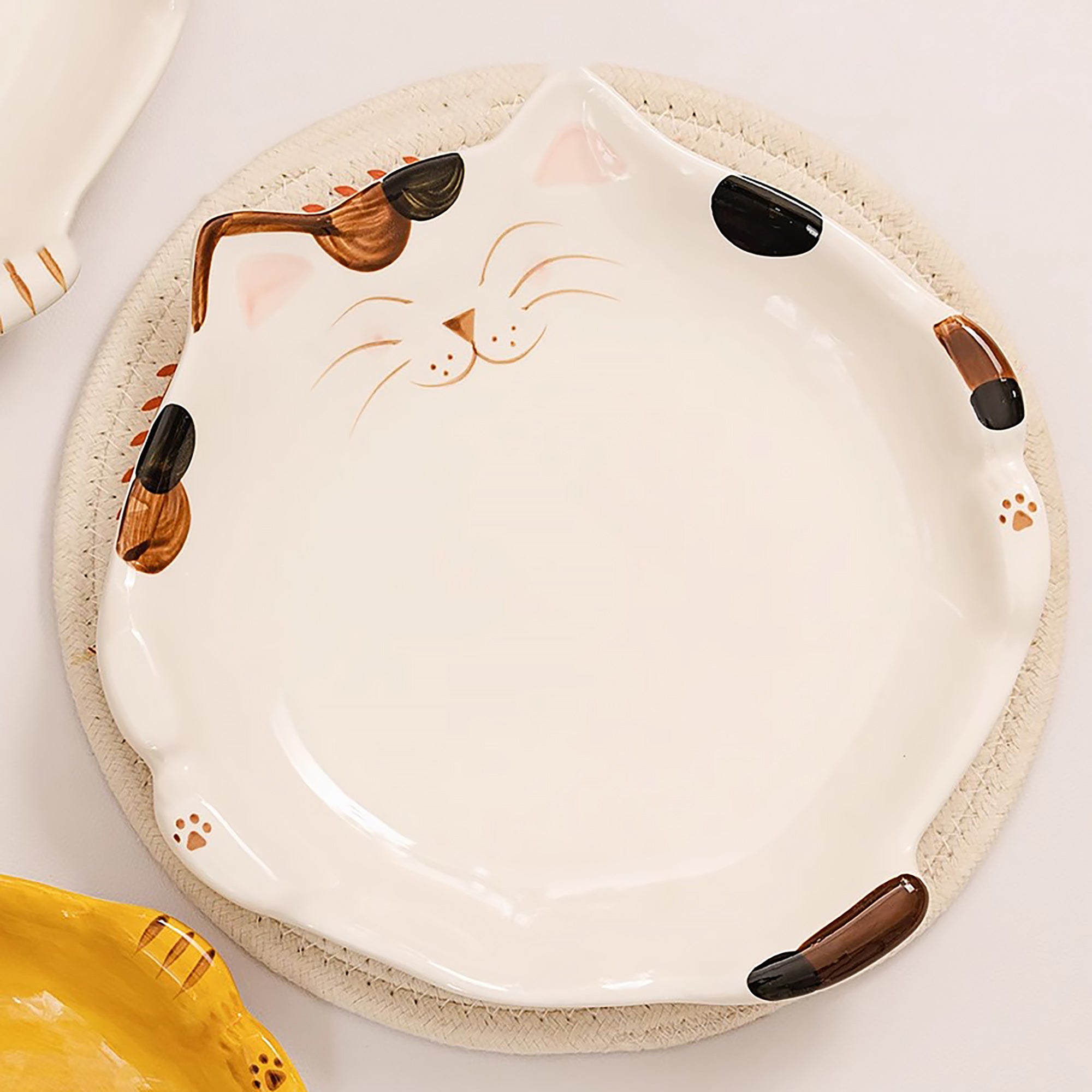 Assiette et bol en céramique en forme de chat