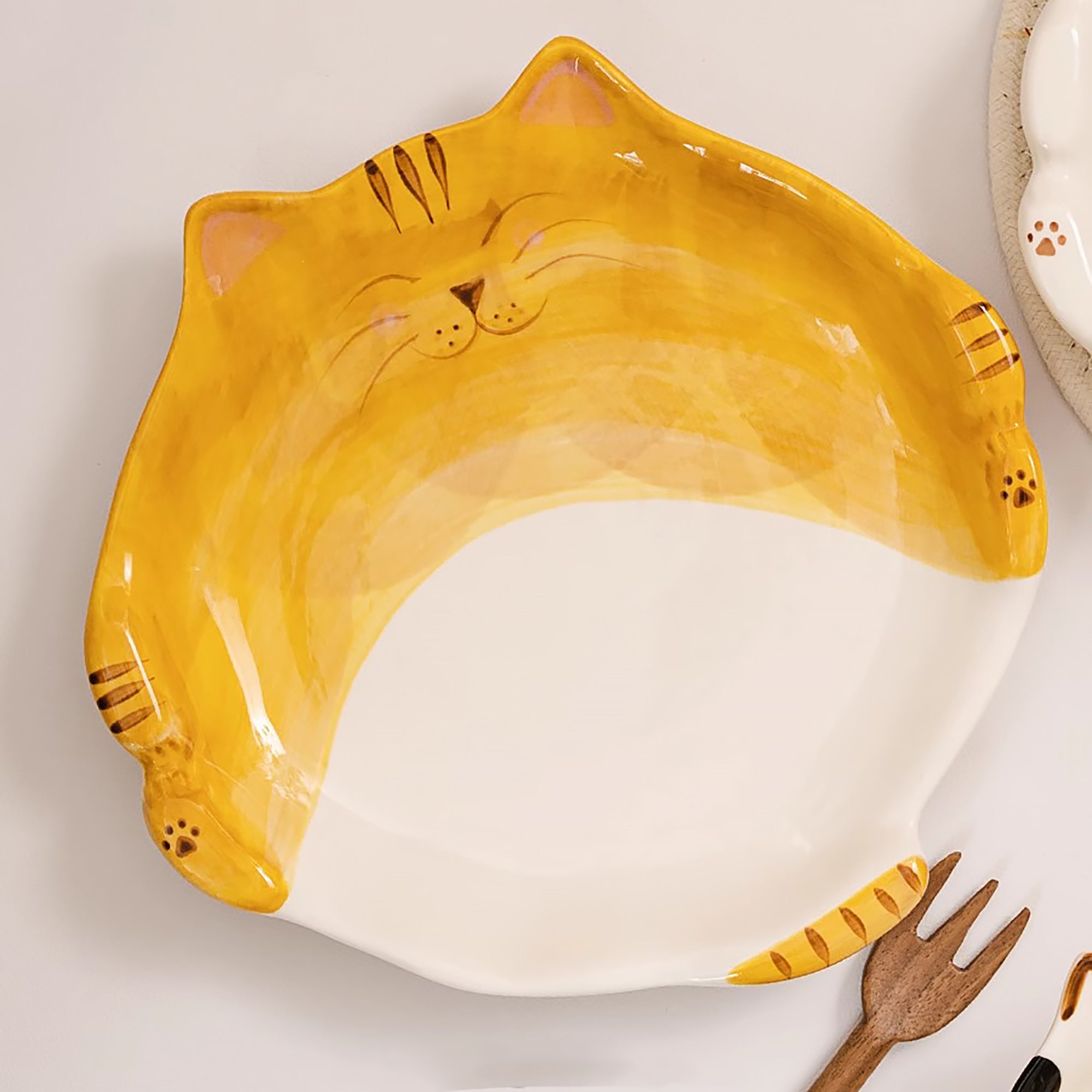 Assiette et bol en céramique en forme de chat