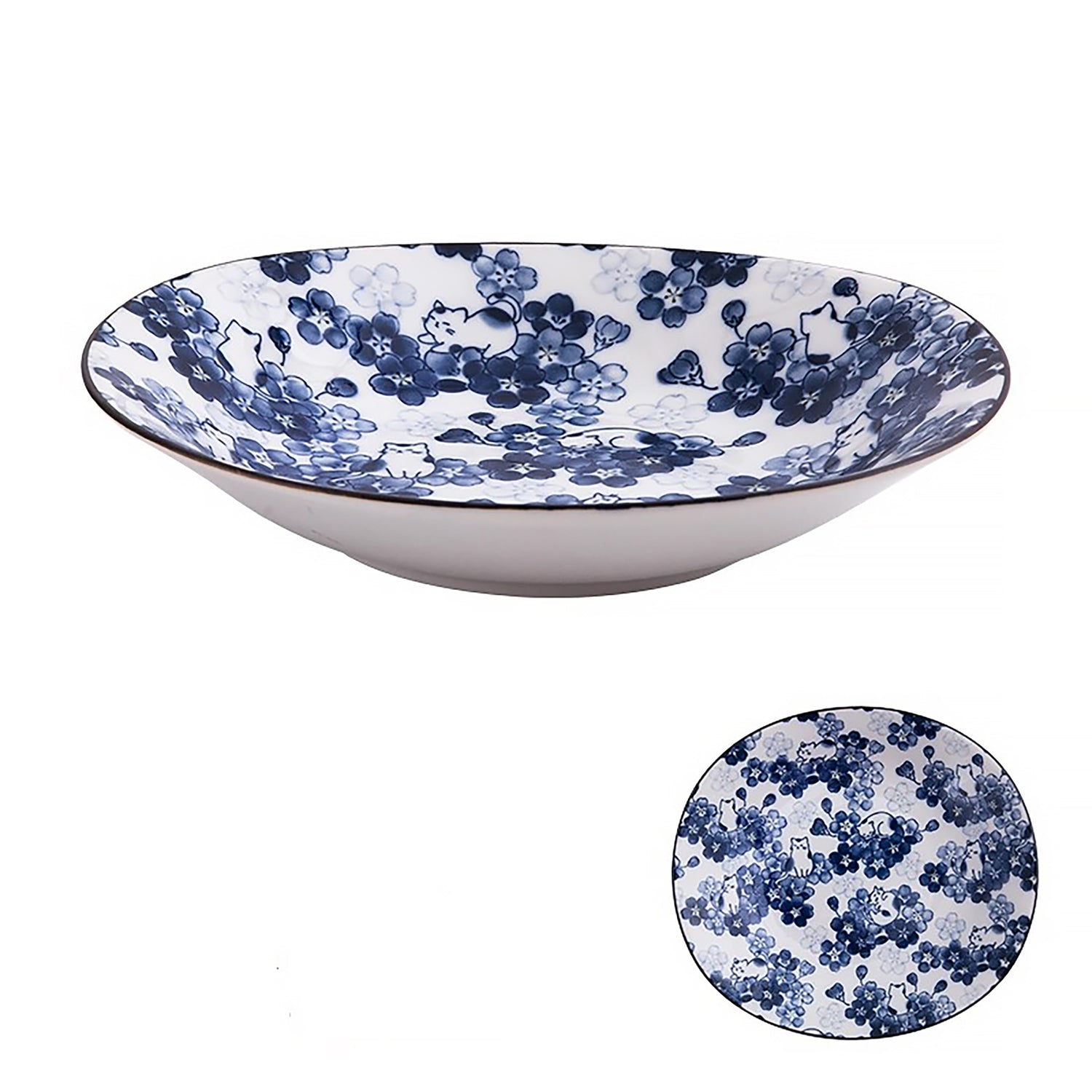 Service de vaisselle Minoyaki avec motifs chats et fleurs