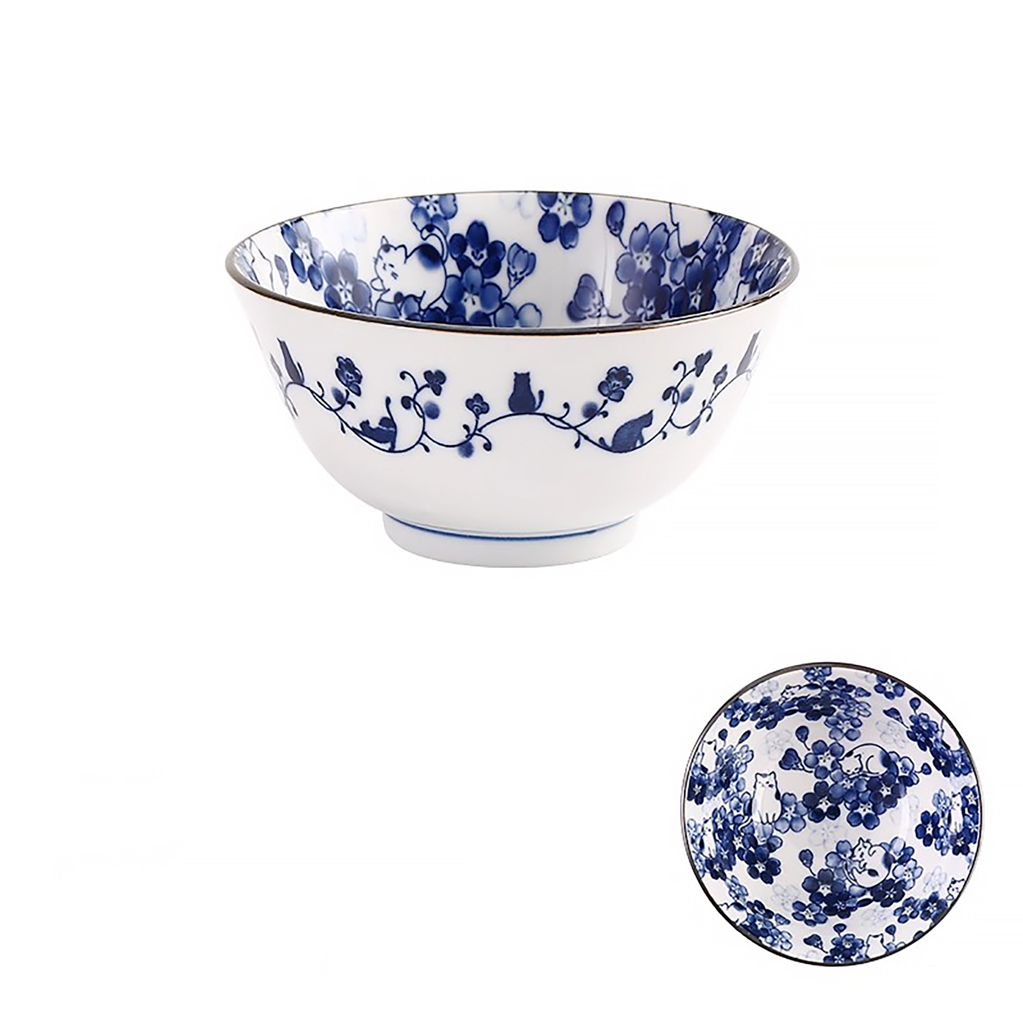 Service de vaisselle Minoyaki avec motifs chats et fleurs