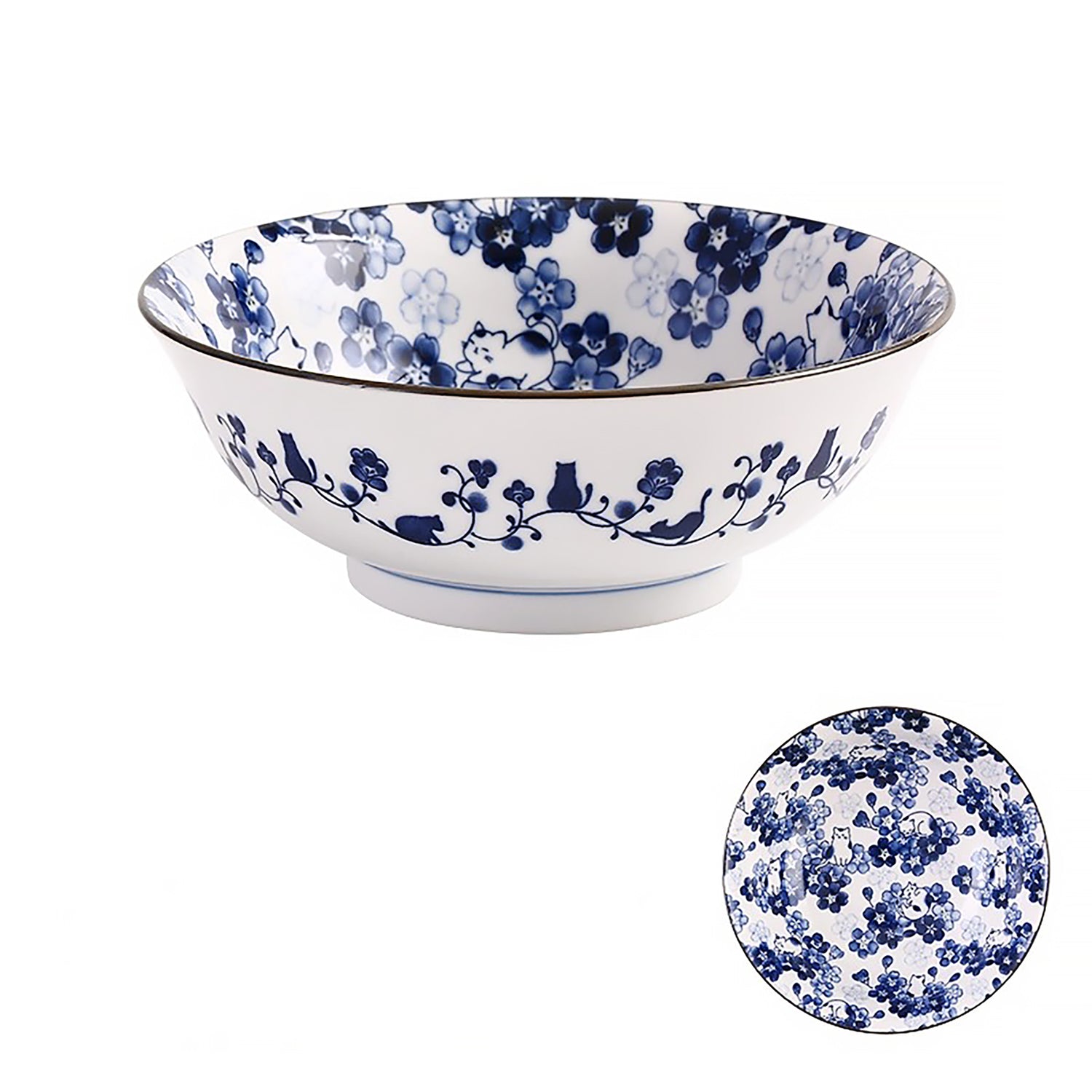 Service de vaisselle Minoyaki avec motifs chats et fleurs
