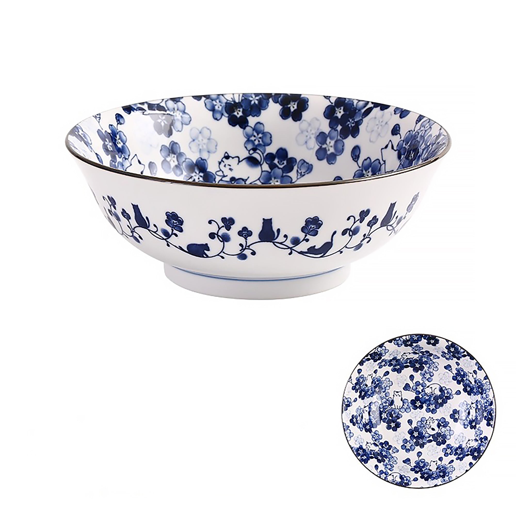 Service de vaisselle Minoyaki avec motifs chats et fleurs