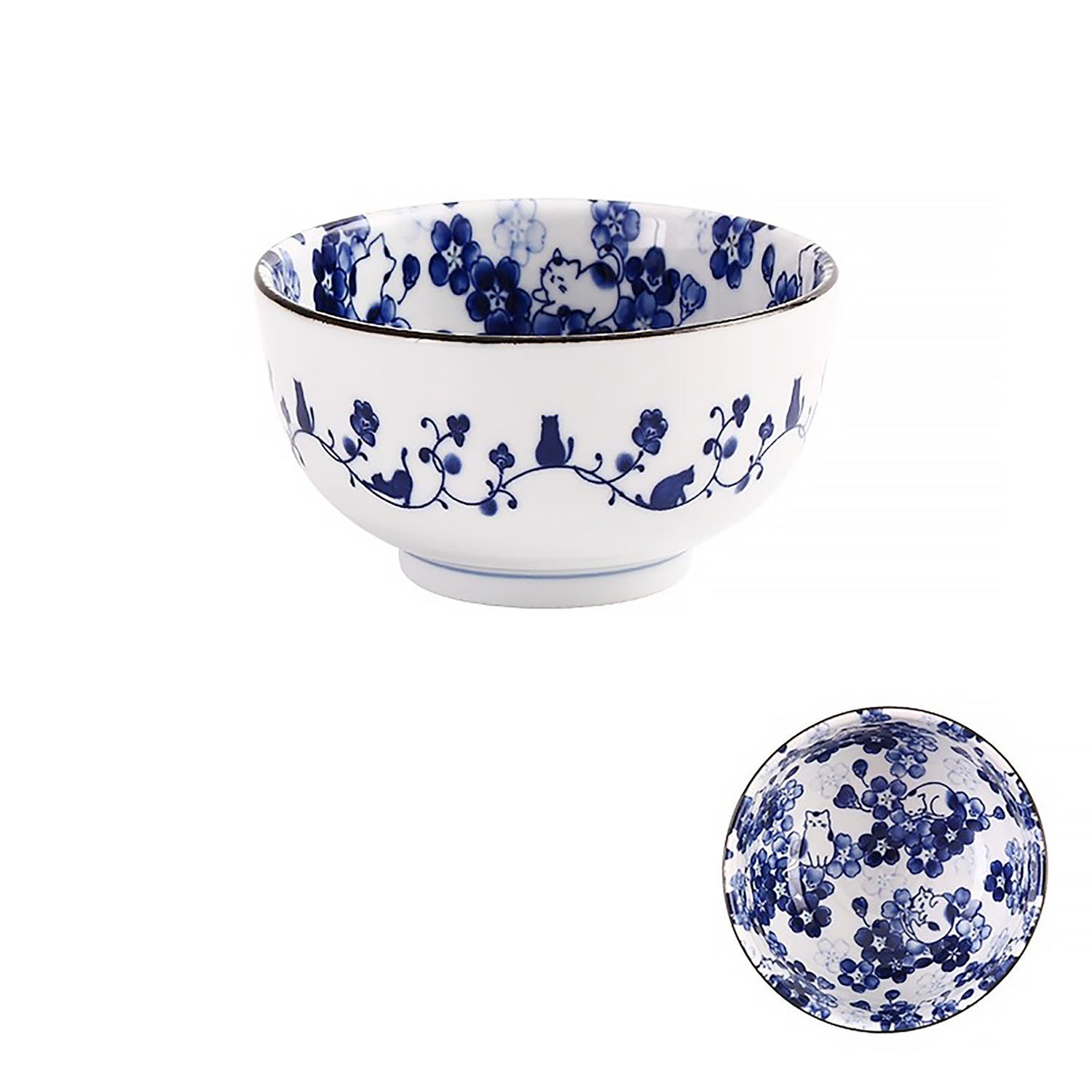 Service de vaisselle Minoyaki avec motifs chats et fleurs
