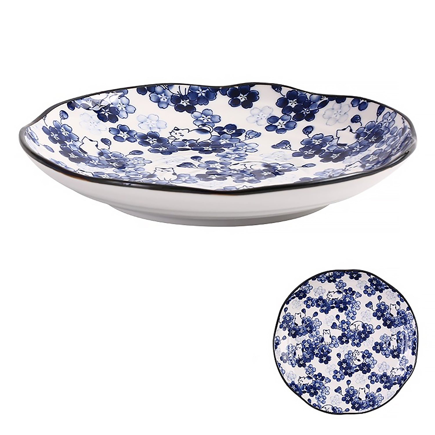 Service de vaisselle Minoyaki avec motifs chats et fleurs
