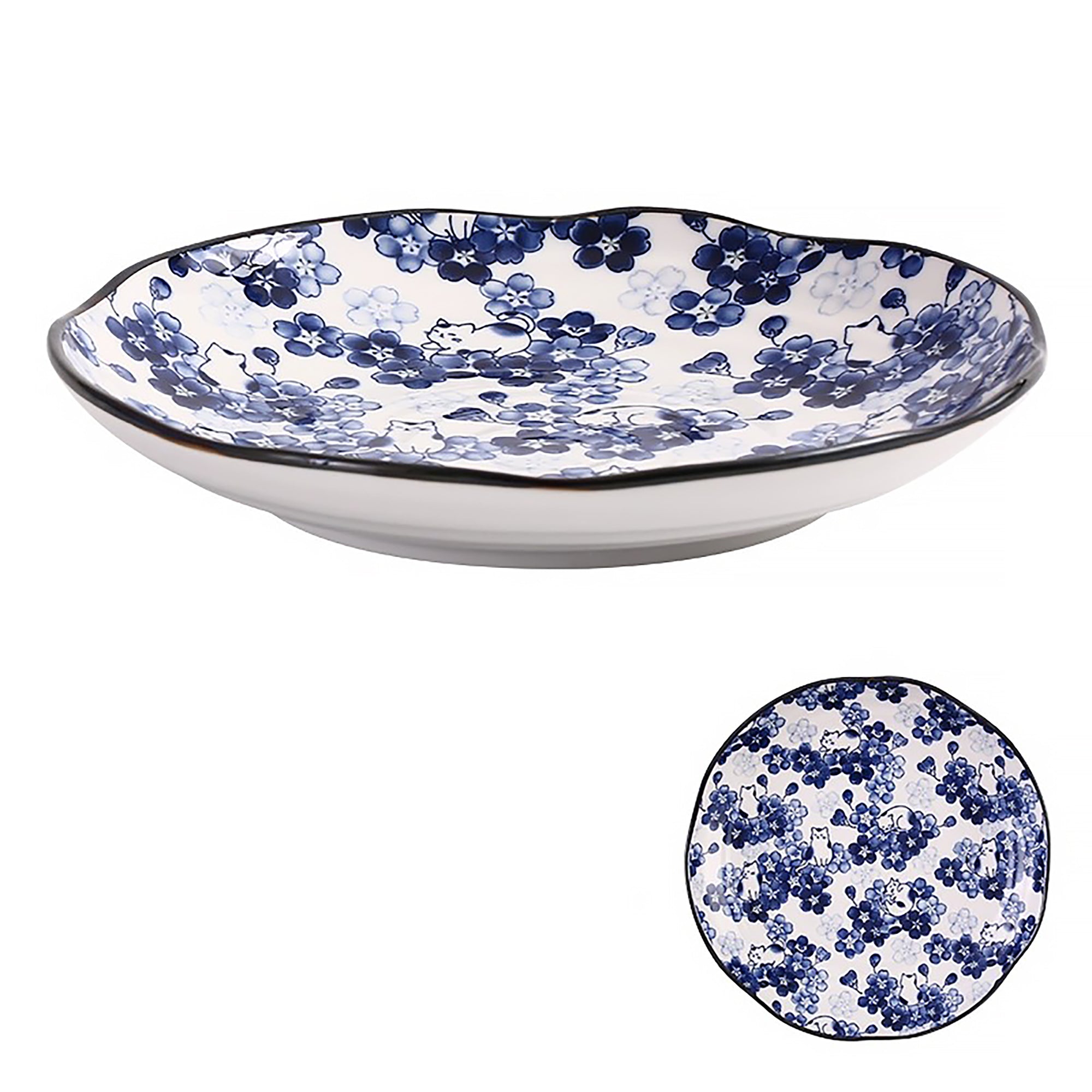 Service de vaisselle Minoyaki avec motifs chats et fleurs