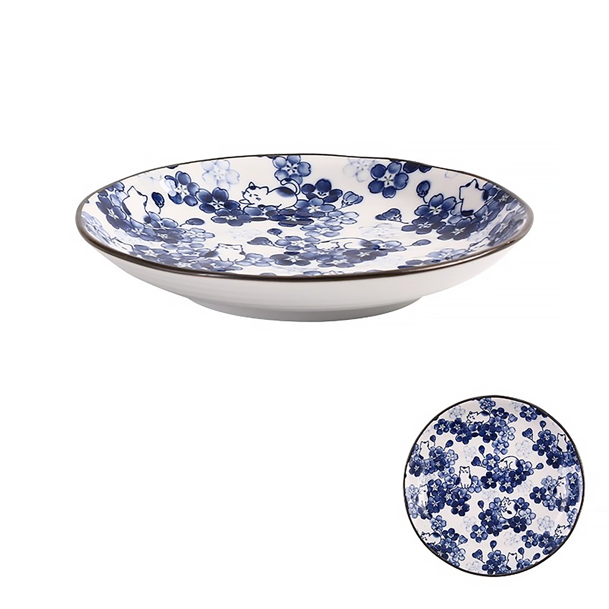 Service de vaisselle Minoyaki avec motifs chats et fleurs