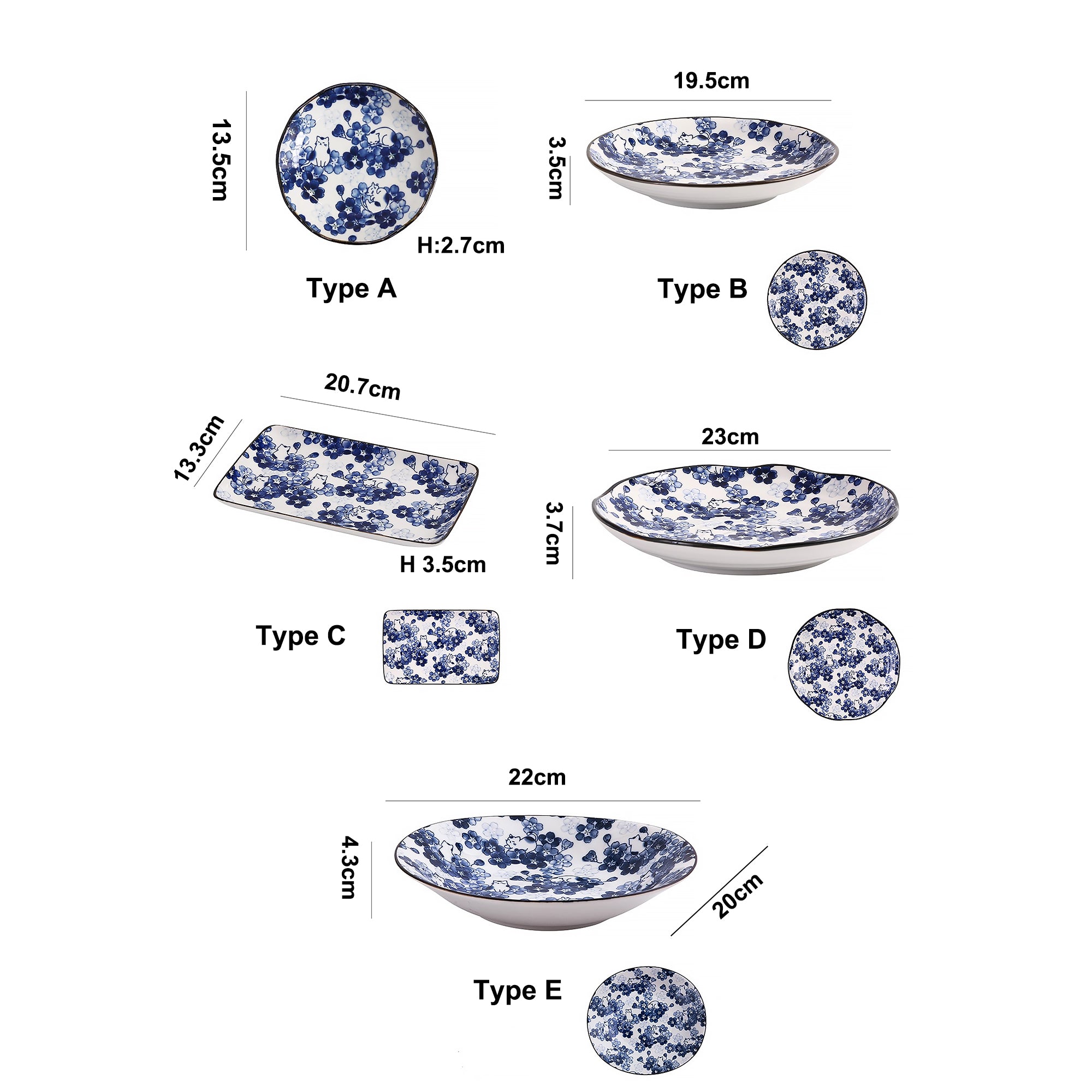 Service de vaisselle Minoyaki avec motifs chats et fleurs