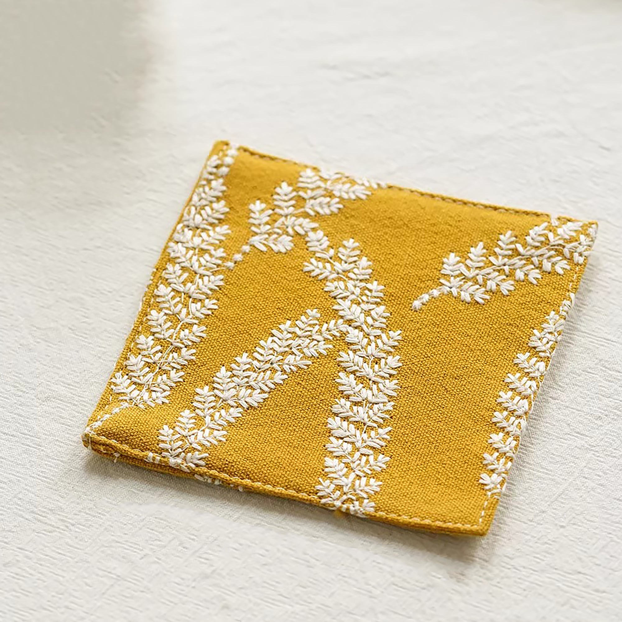 Sous-verre carré double couche en coton lin brodé