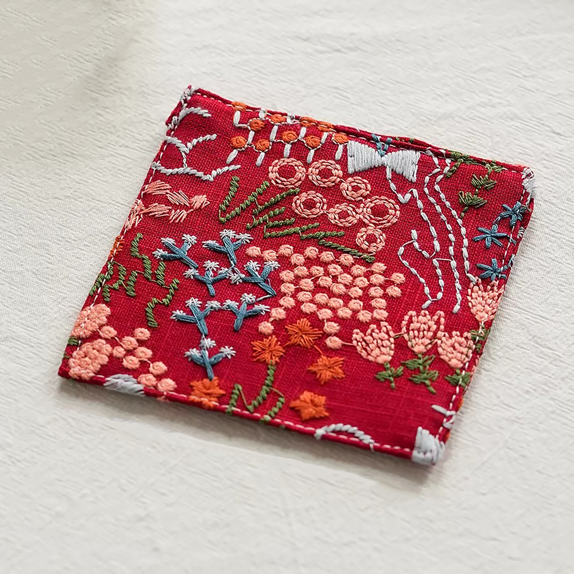Sous-verre carré double couche en coton lin brodé