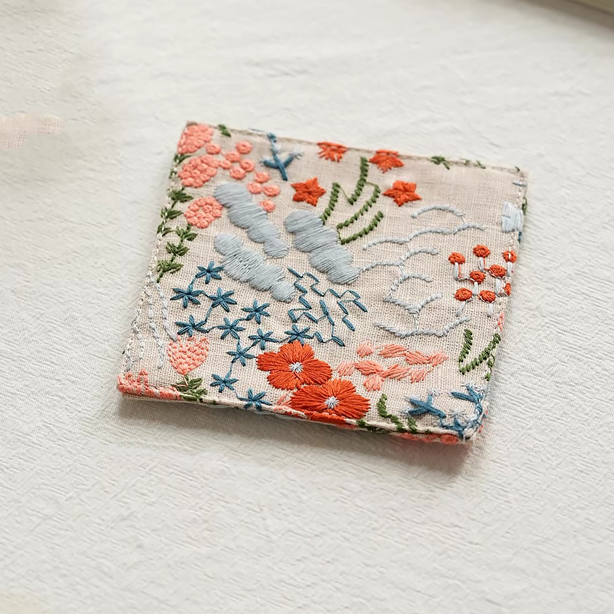 Sous-verre carré double couche en coton lin brodé