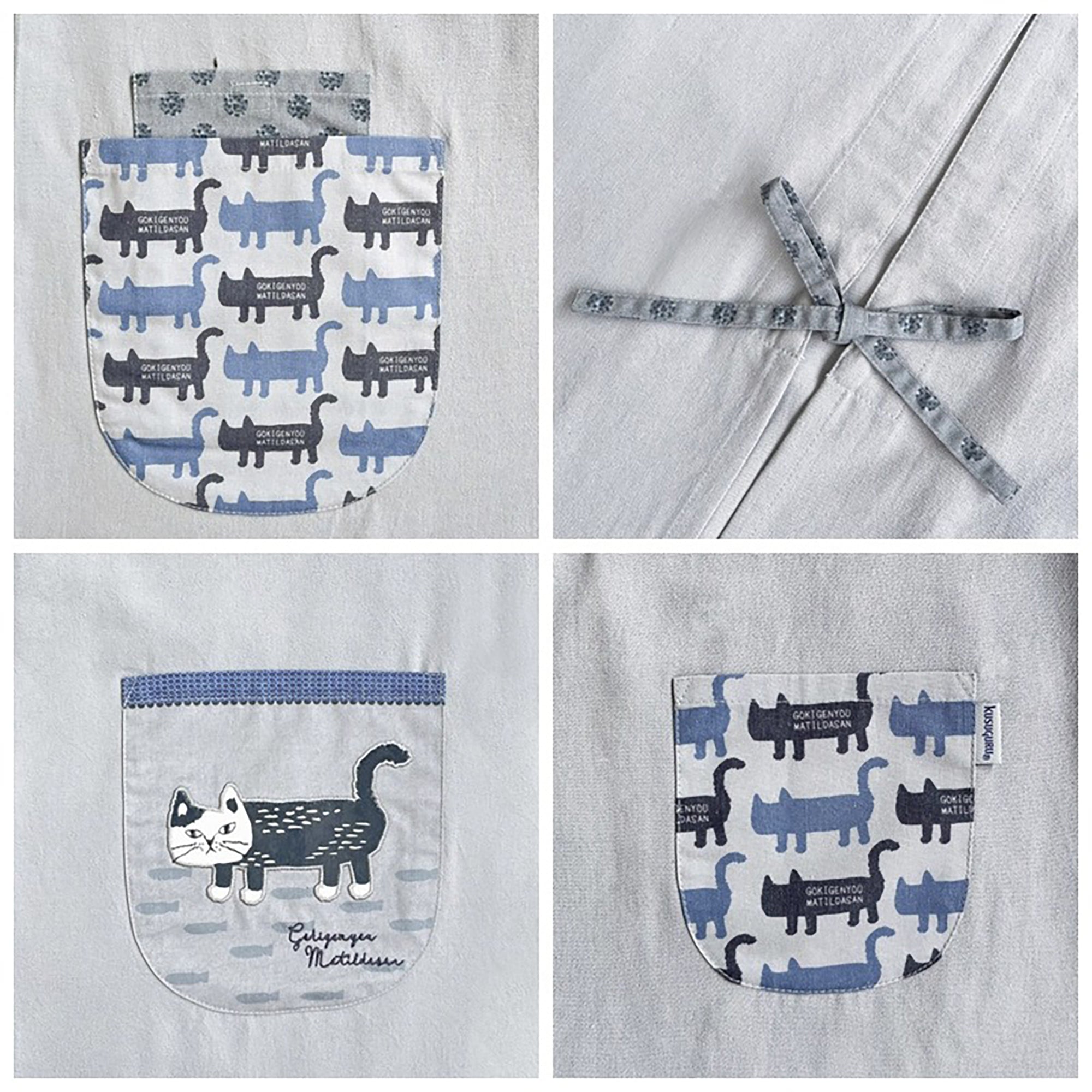 Japanische Schürze mit Kusuguru-Katzenmotiv