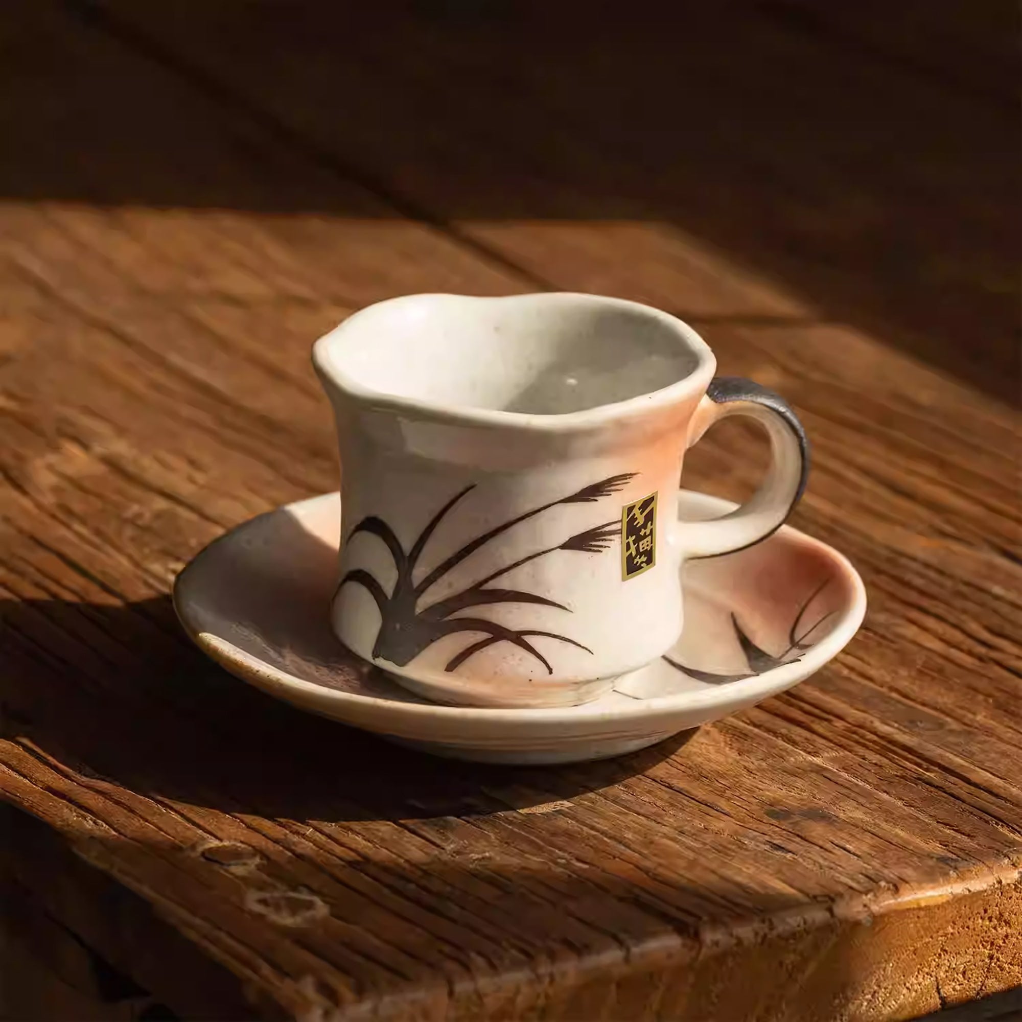 Tasse à café vintage Setoyaki motif roseaux d’automne