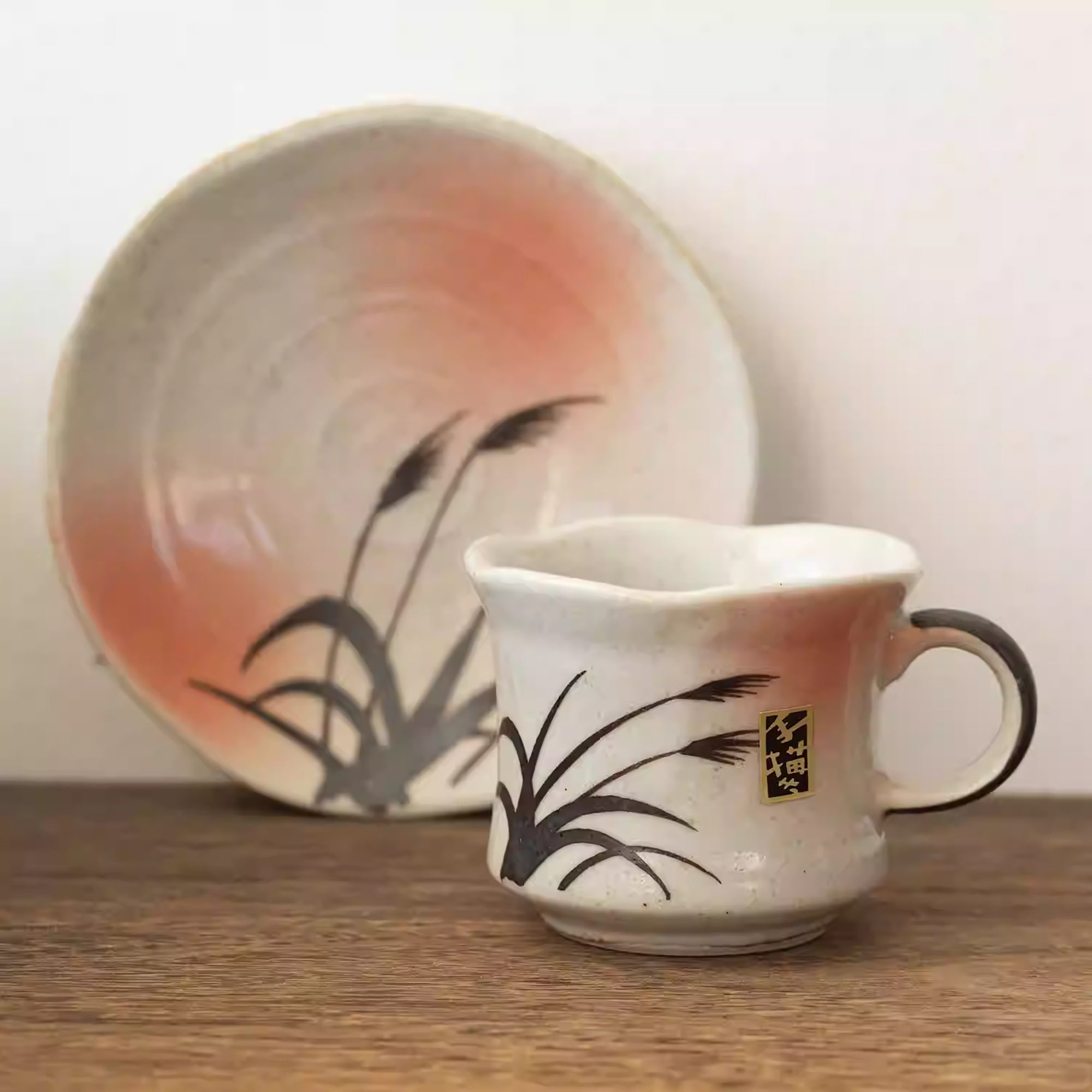 Tasse à café vintage Setoyaki motif roseaux d’automne