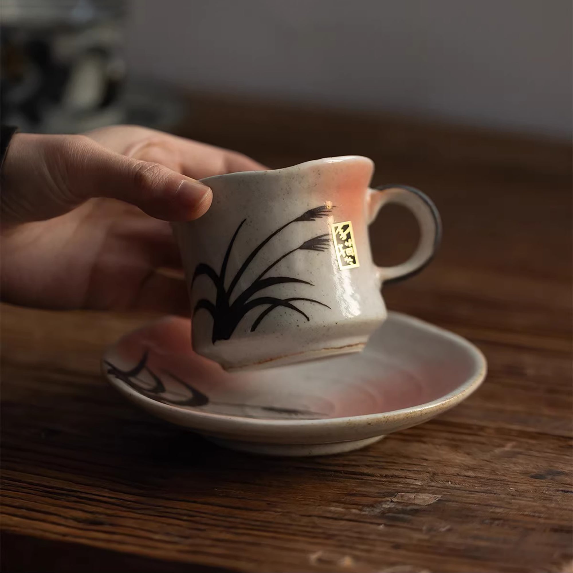 Tasse à café vintage Setoyaki motif roseaux d’automne