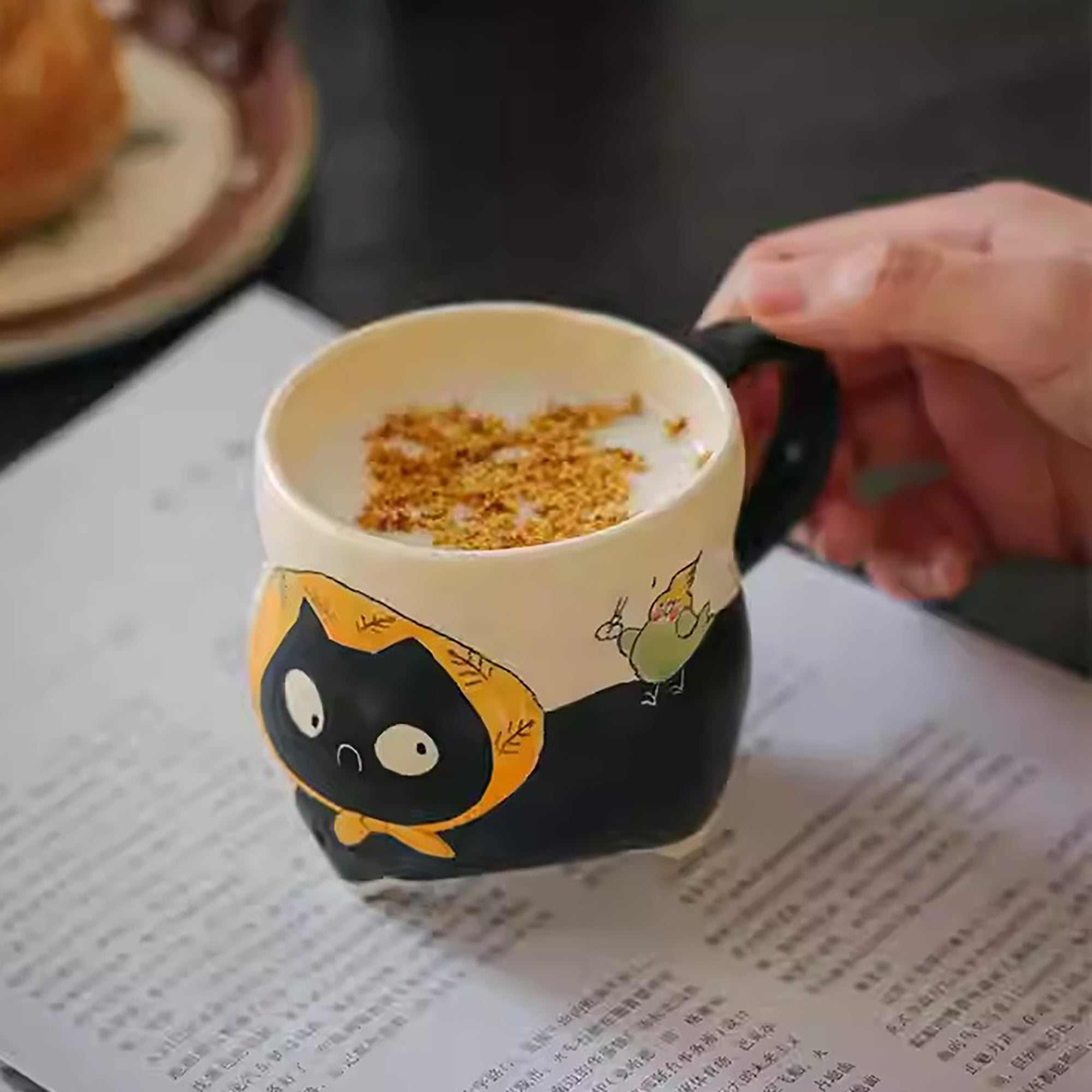 Tasse à café artisanal avec motif chat