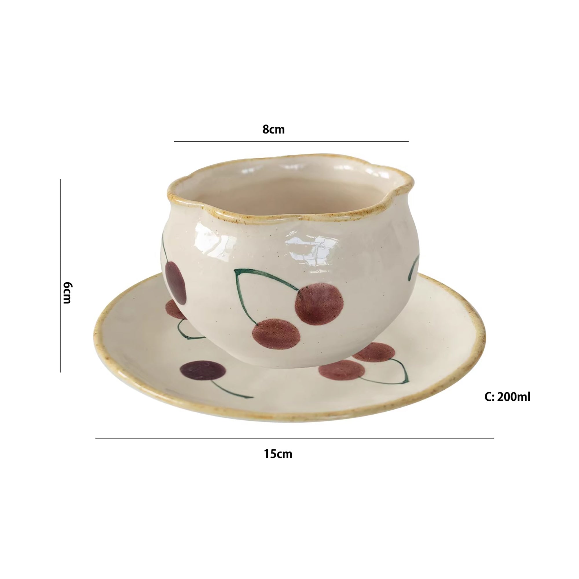 Tasse à café Minoyaki motif cerises peinte à la main