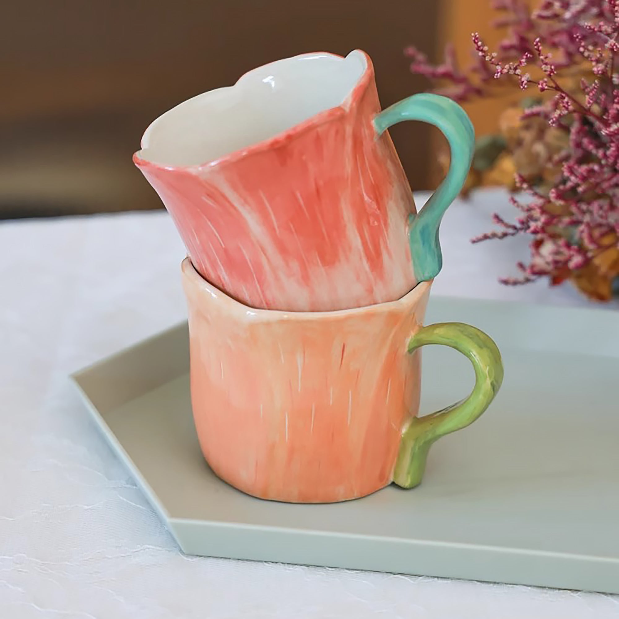 Tasse à café filtre en céramique faite main en forme de fleur