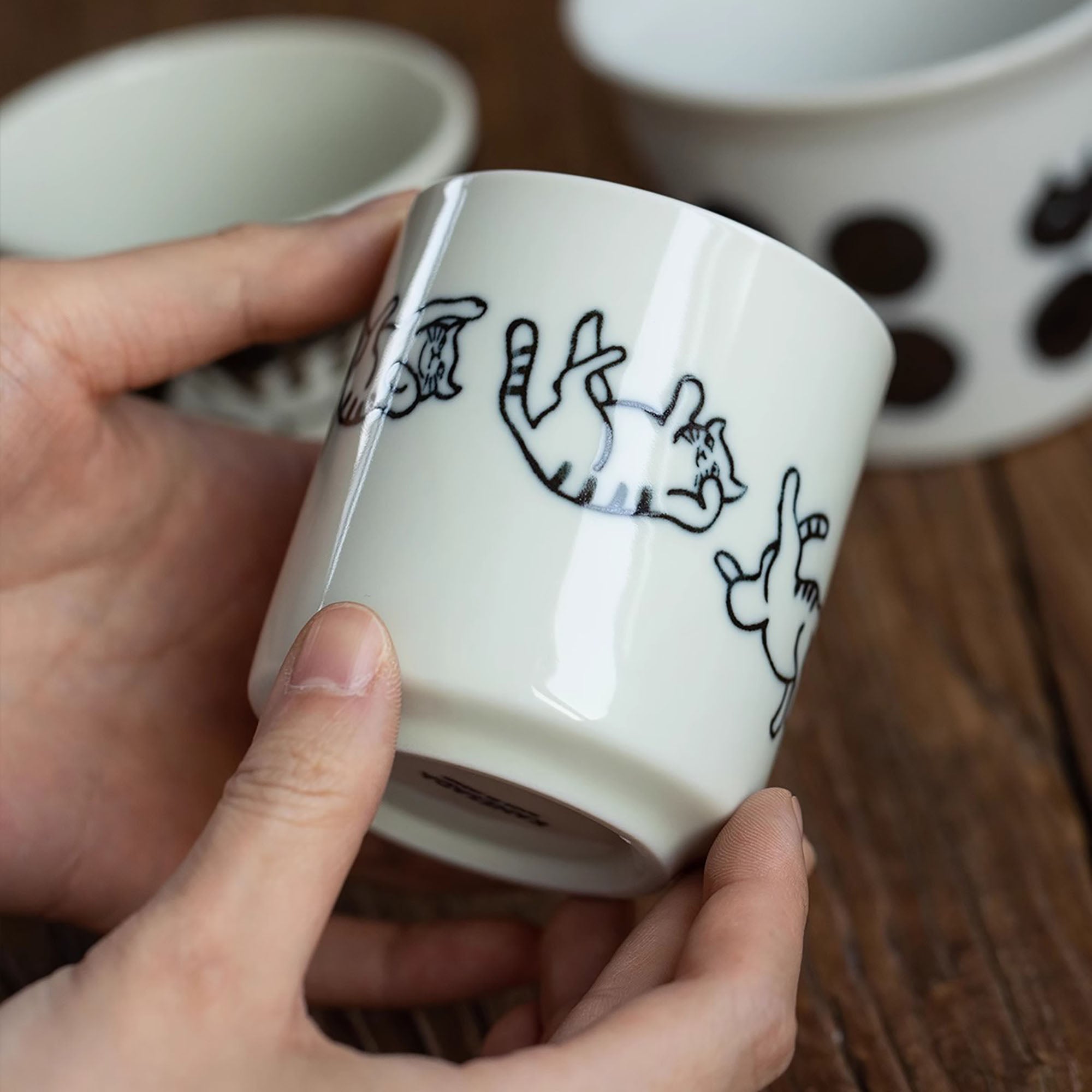 Minoyaki-Tasse mit „Katzen-Tagebuch“-Muster