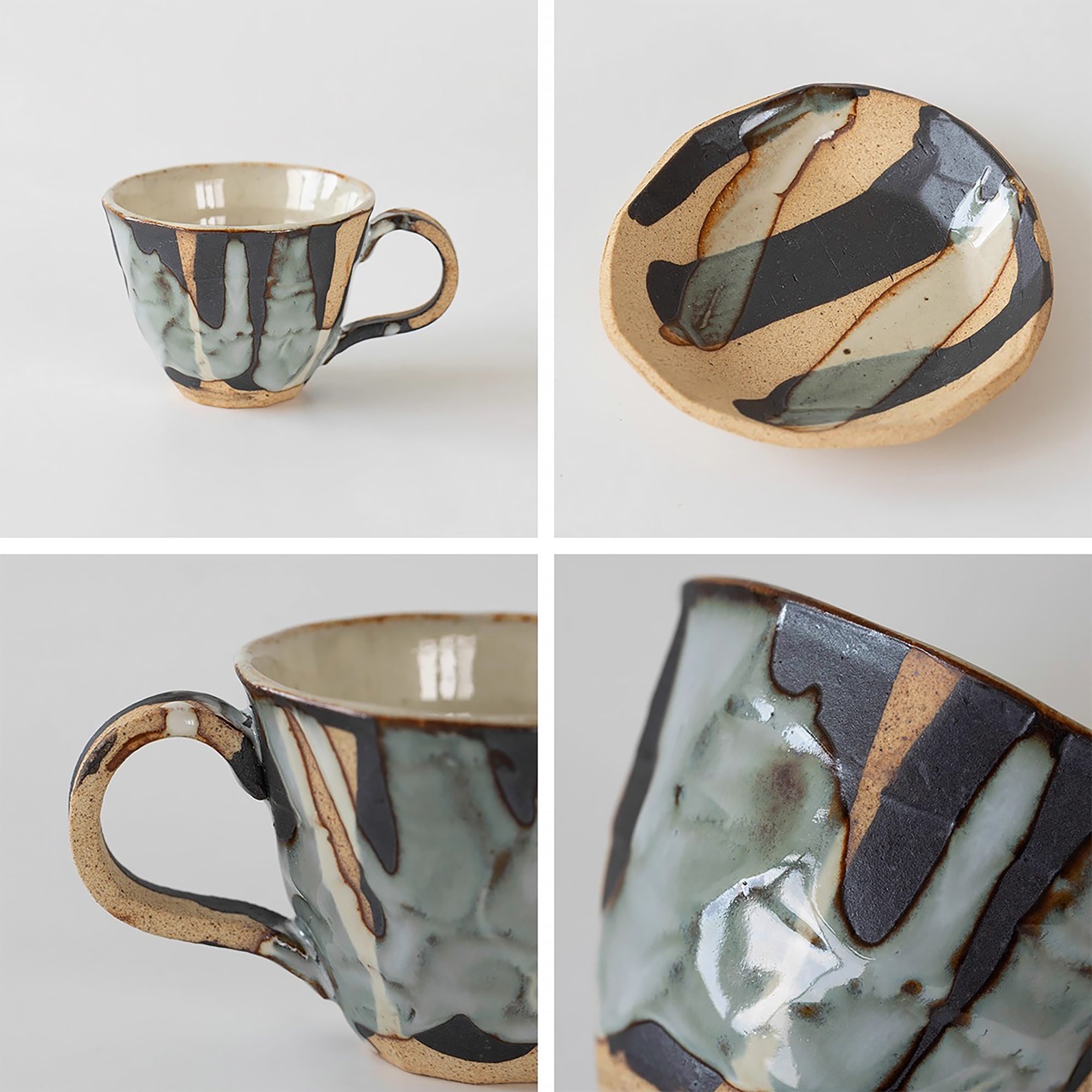 Tasse à café en grès Minoyaki avec motif nuages tokusa