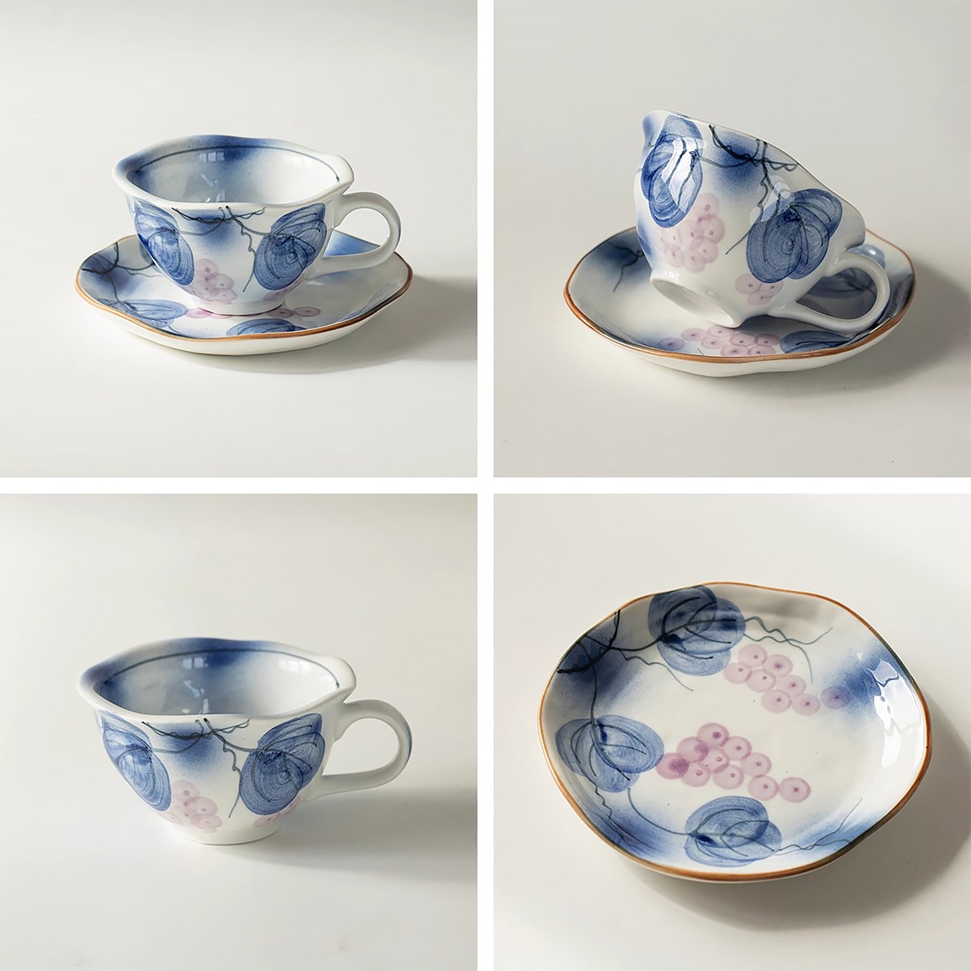 Tasse à café Minoyaki faite main motif raisin bleu