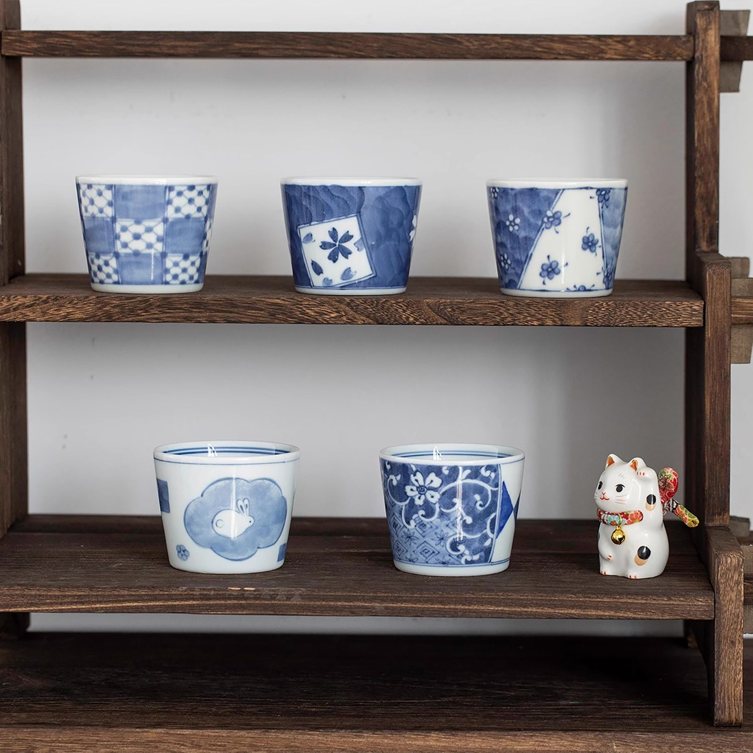 Tasse Choko en céramique Minoyaki avec motif bleu traditionnel