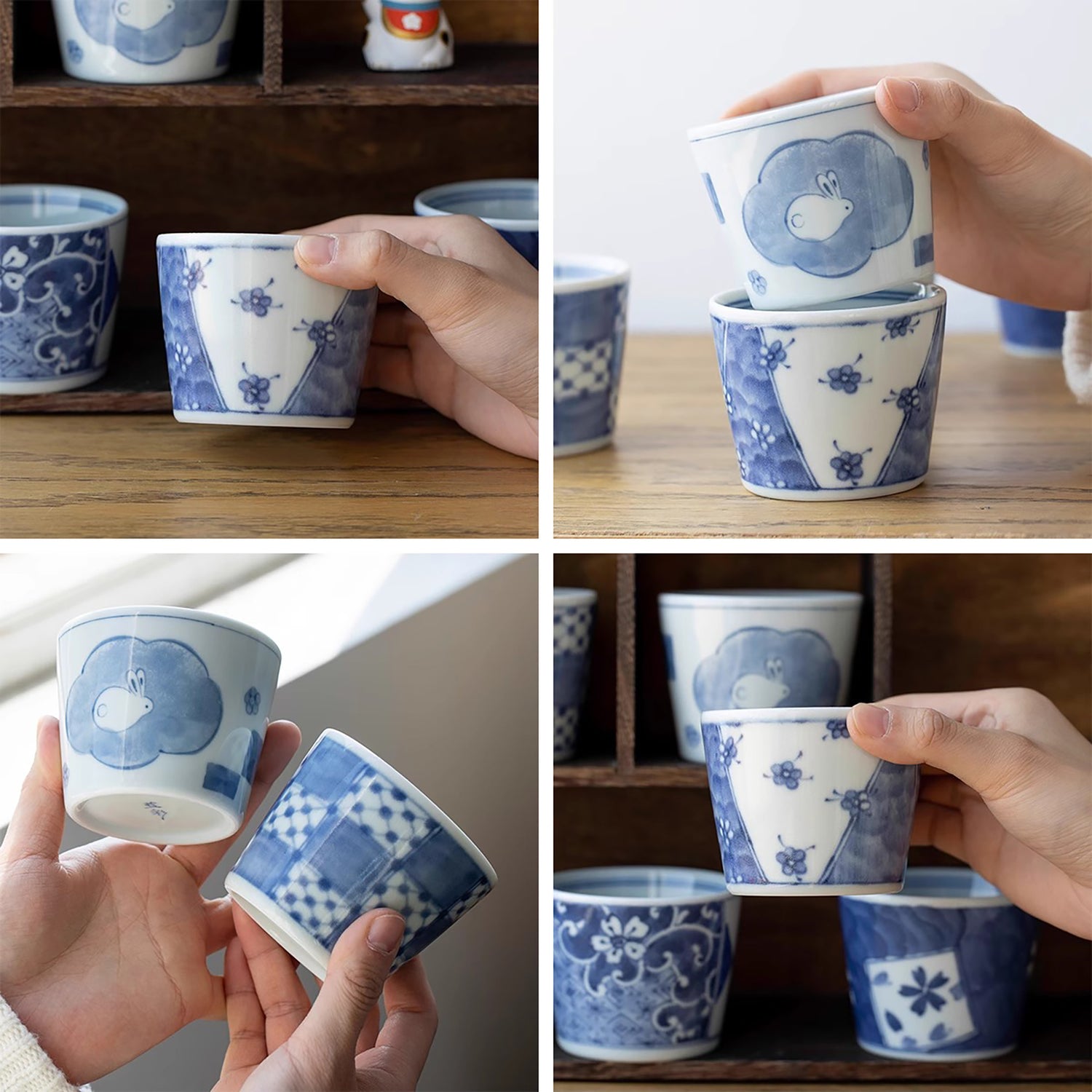 Tasse Choko en céramique Minoyaki avec motif bleu traditionnel
