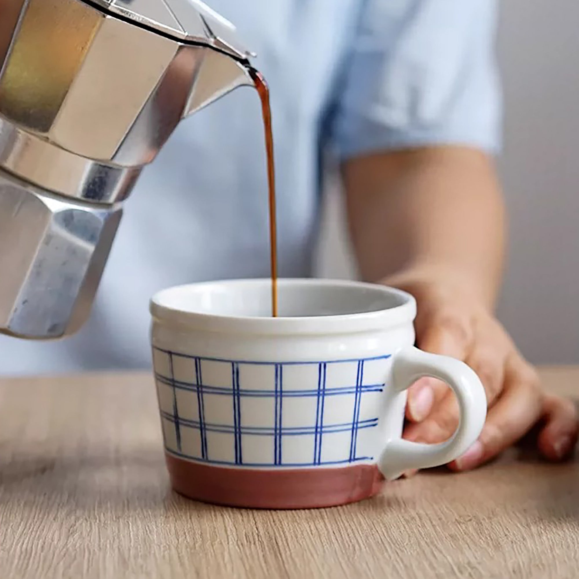 Tasse Minoyaki motif arbres et carreaux peint à la main