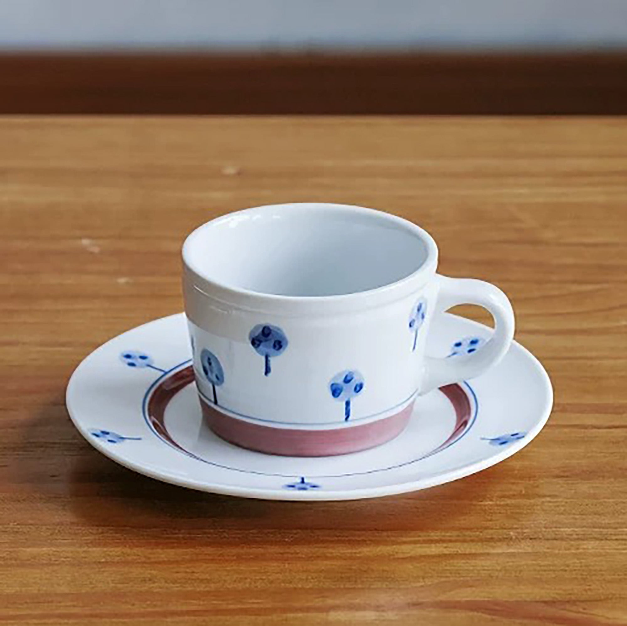 Tasse Minoyaki motif arbres et carreaux peint à la main