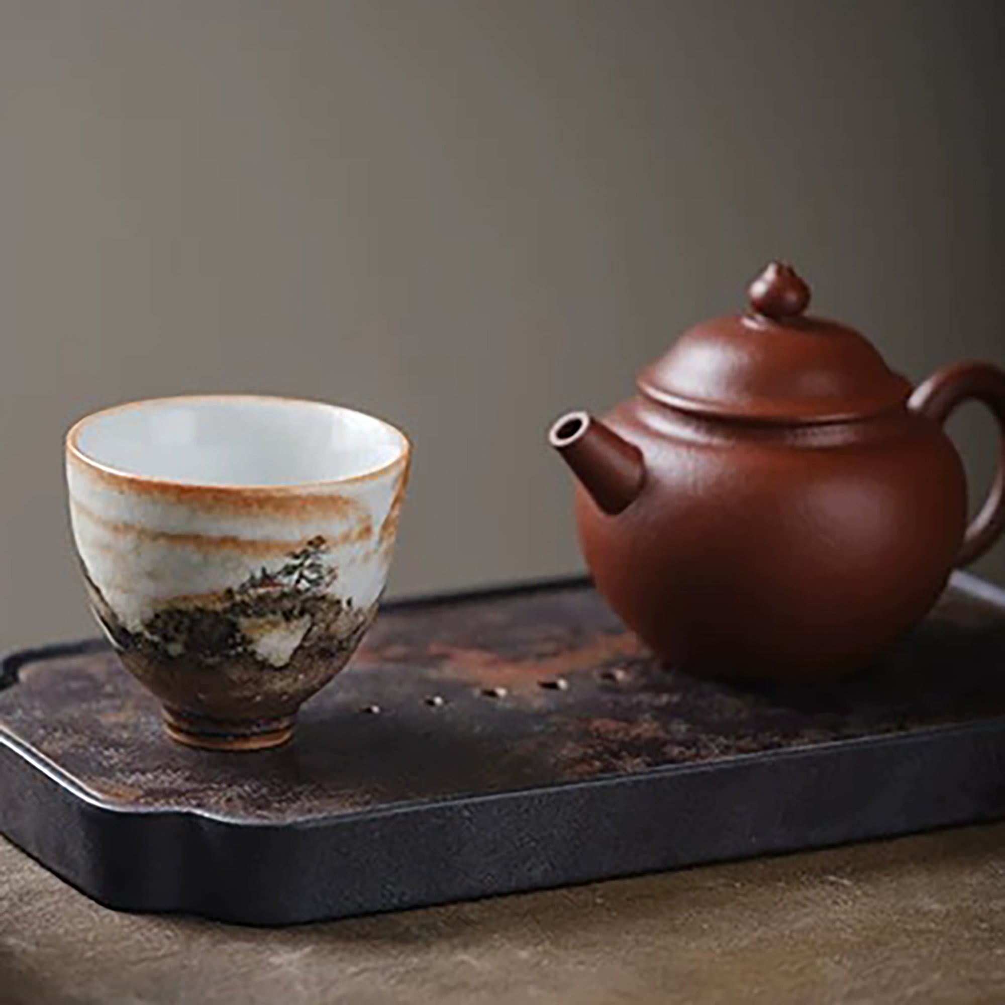 Tasse maître en porcelaine Jingdezhen décor feu nuage peinte à la main