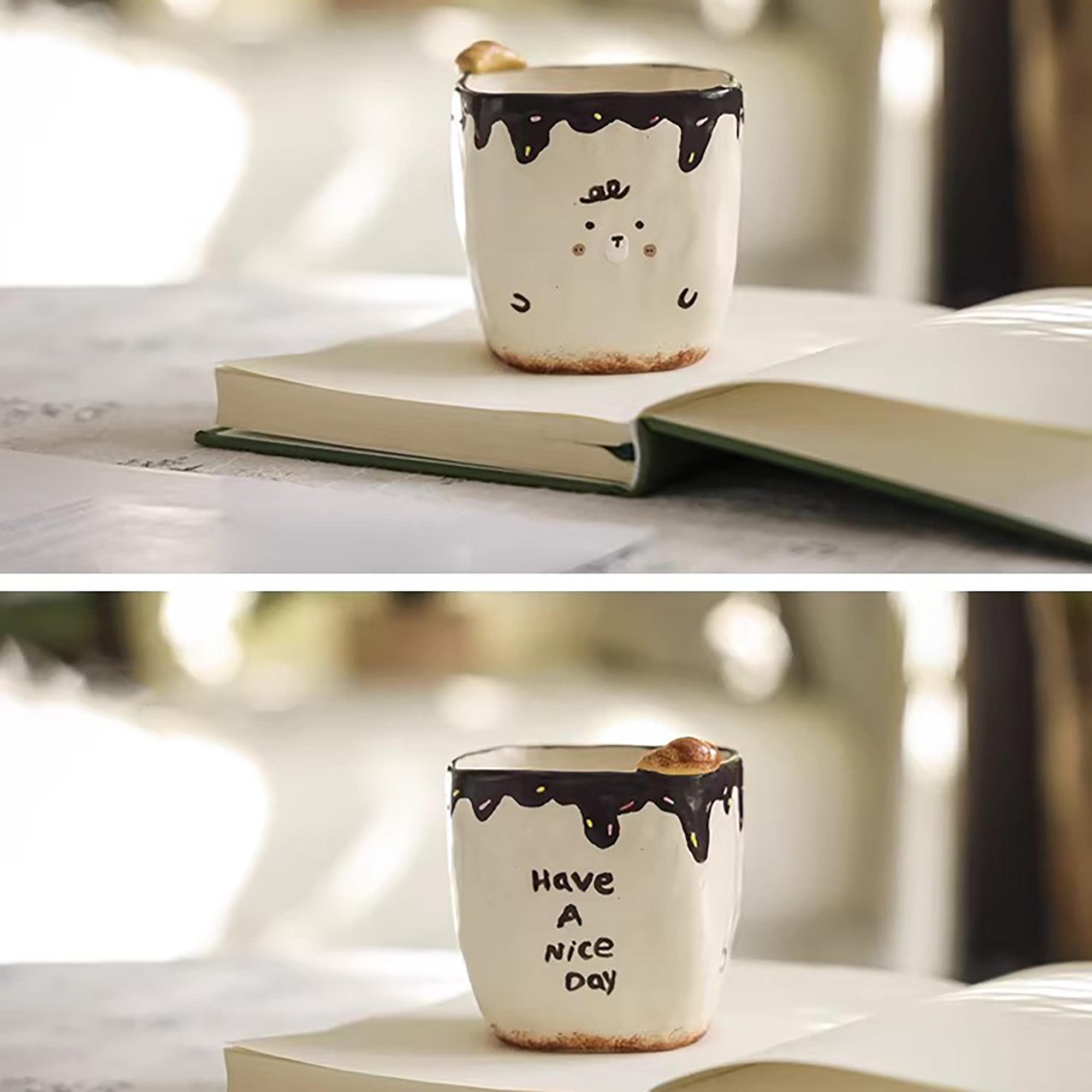 Tasse à café artisanale avec décor pain en relief