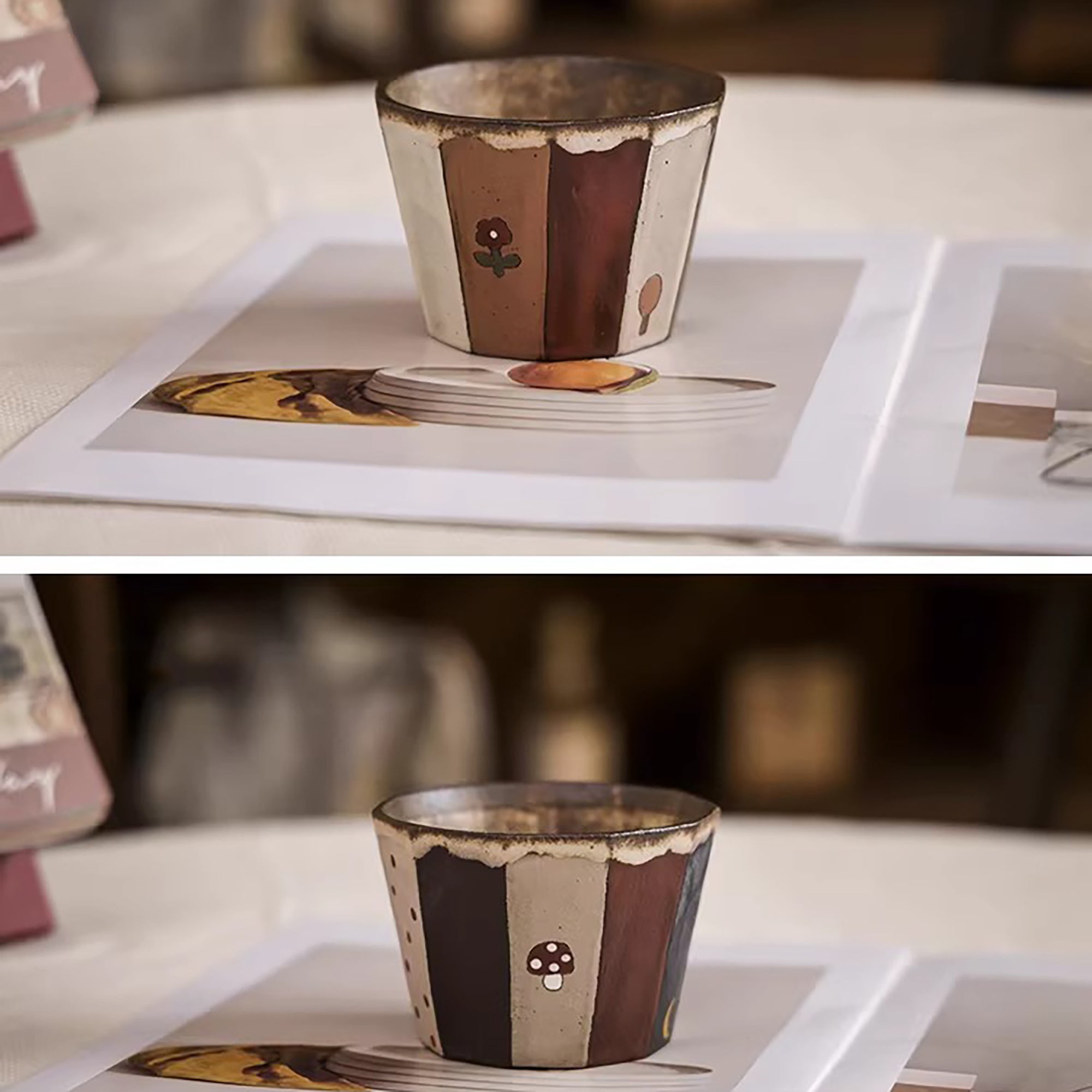 Tasse à café vintage en argile violette peinte à la main
