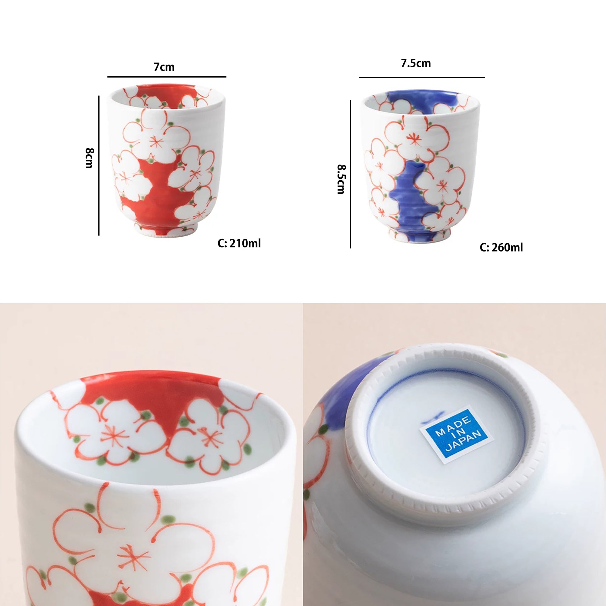 Tasses à thé Sakura en porcelaine Mino-yaki.