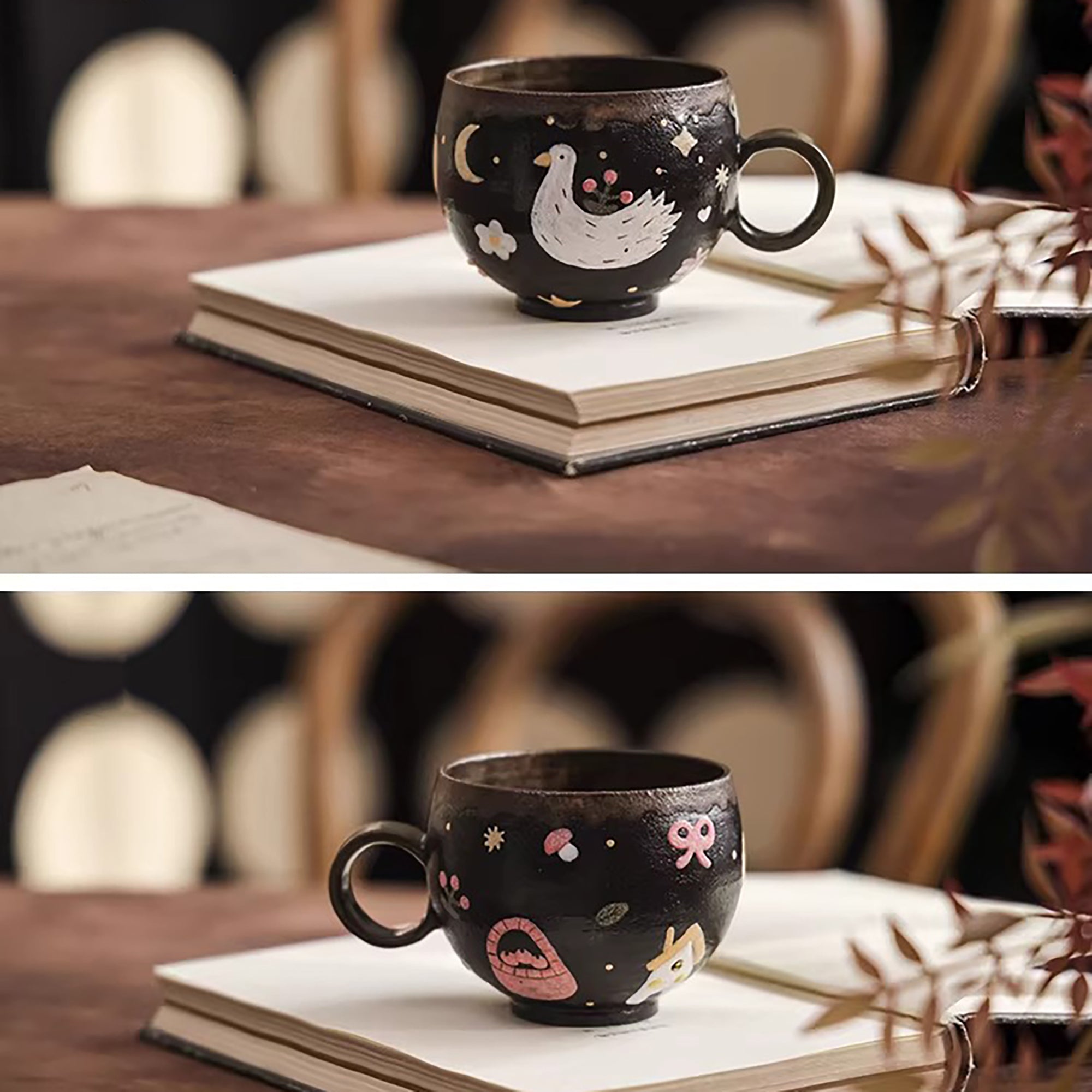 Tasse en céramique argile violette série Nuit & Oiseau blanc