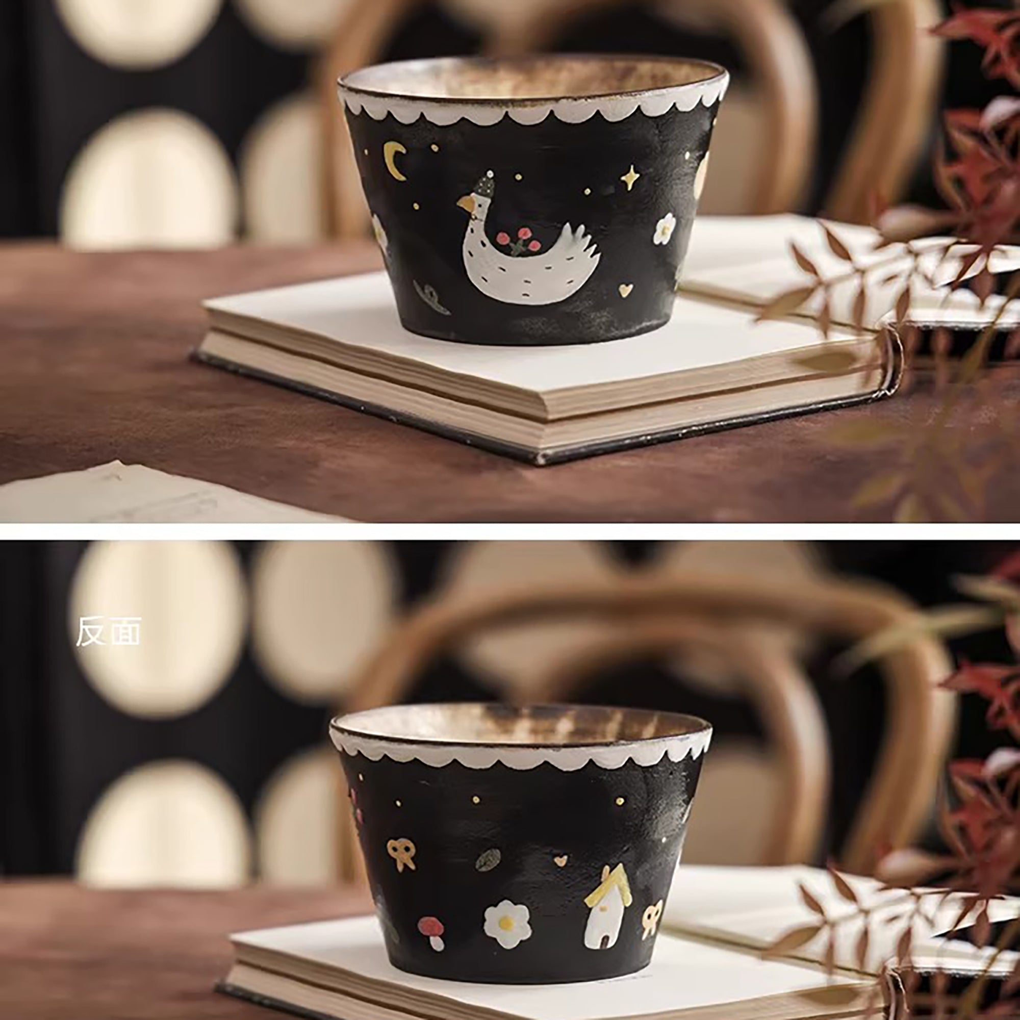 Tasse en céramique argile violette série Nuit & Oiseau blanc