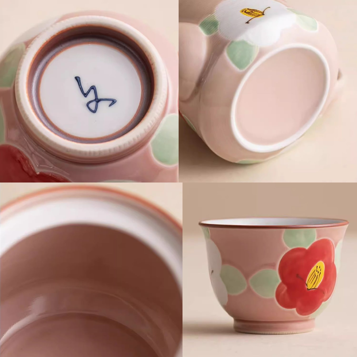 Service à thé japonais Arita yaki avec motif Camélia peint à la main