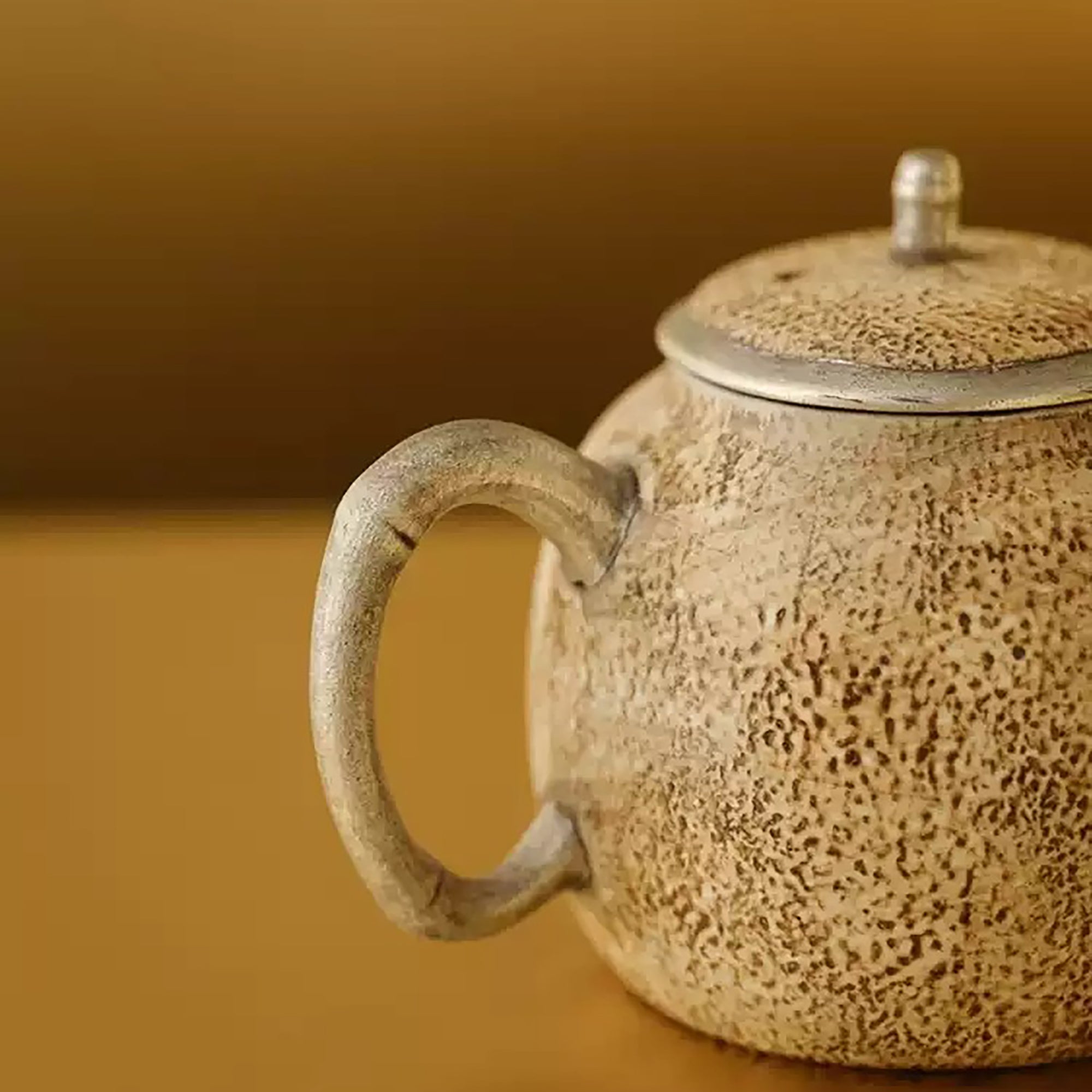 Théière Kohiki effet pierre avec anse forme bambou argentée