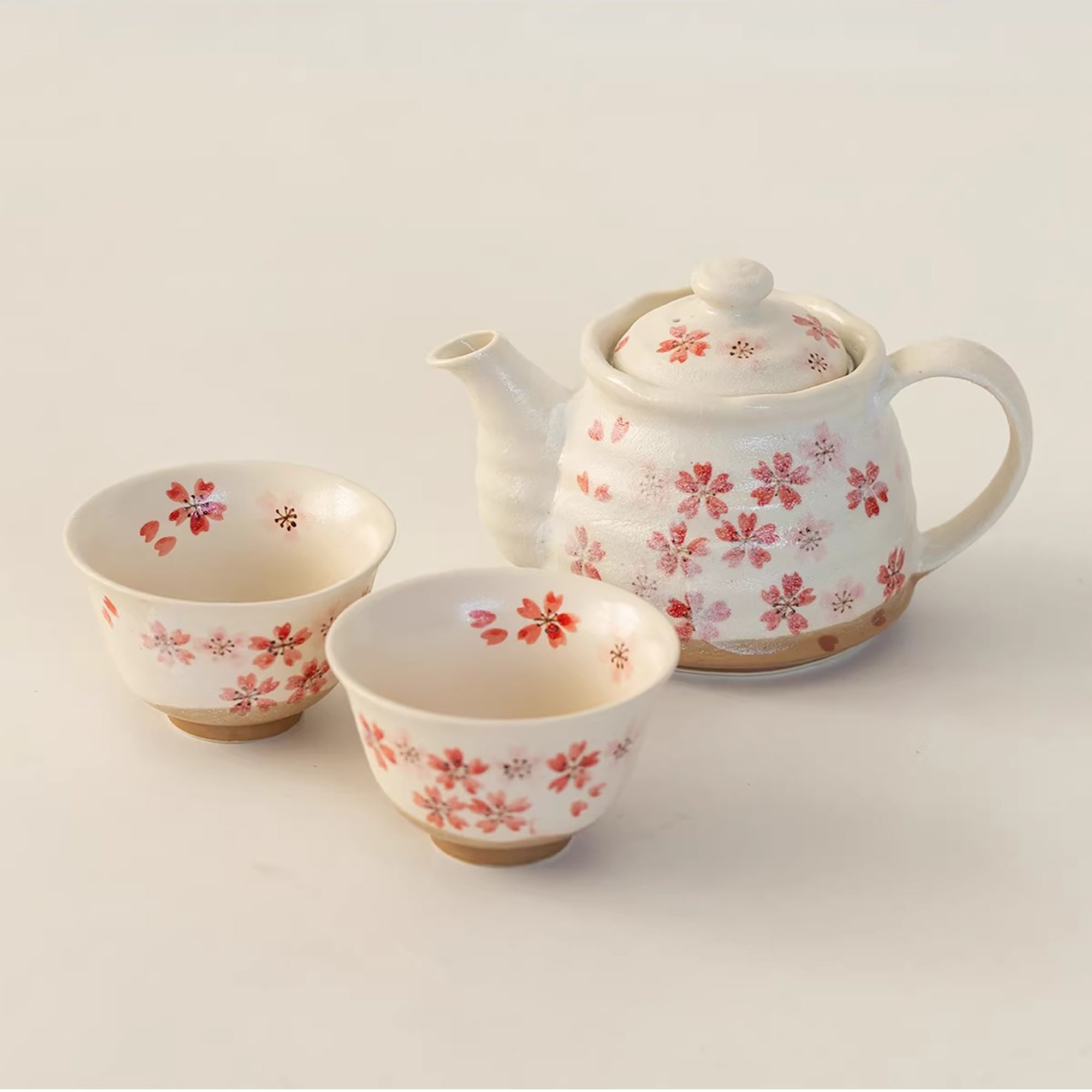 Minoyaki Teeservice mit rosa Kirschblütenmotiv