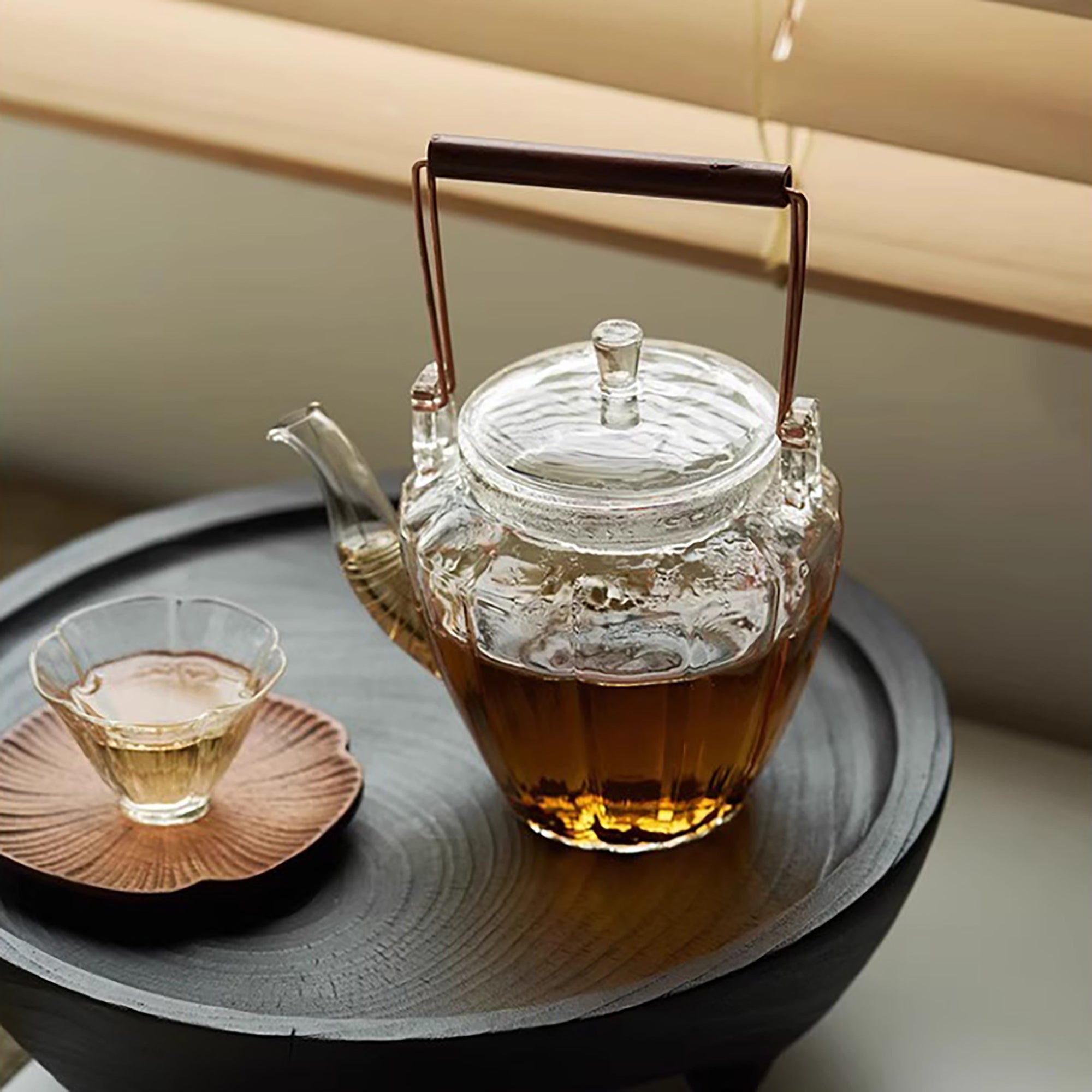 Théière en verre borosilicate avec forme fleur de prunier