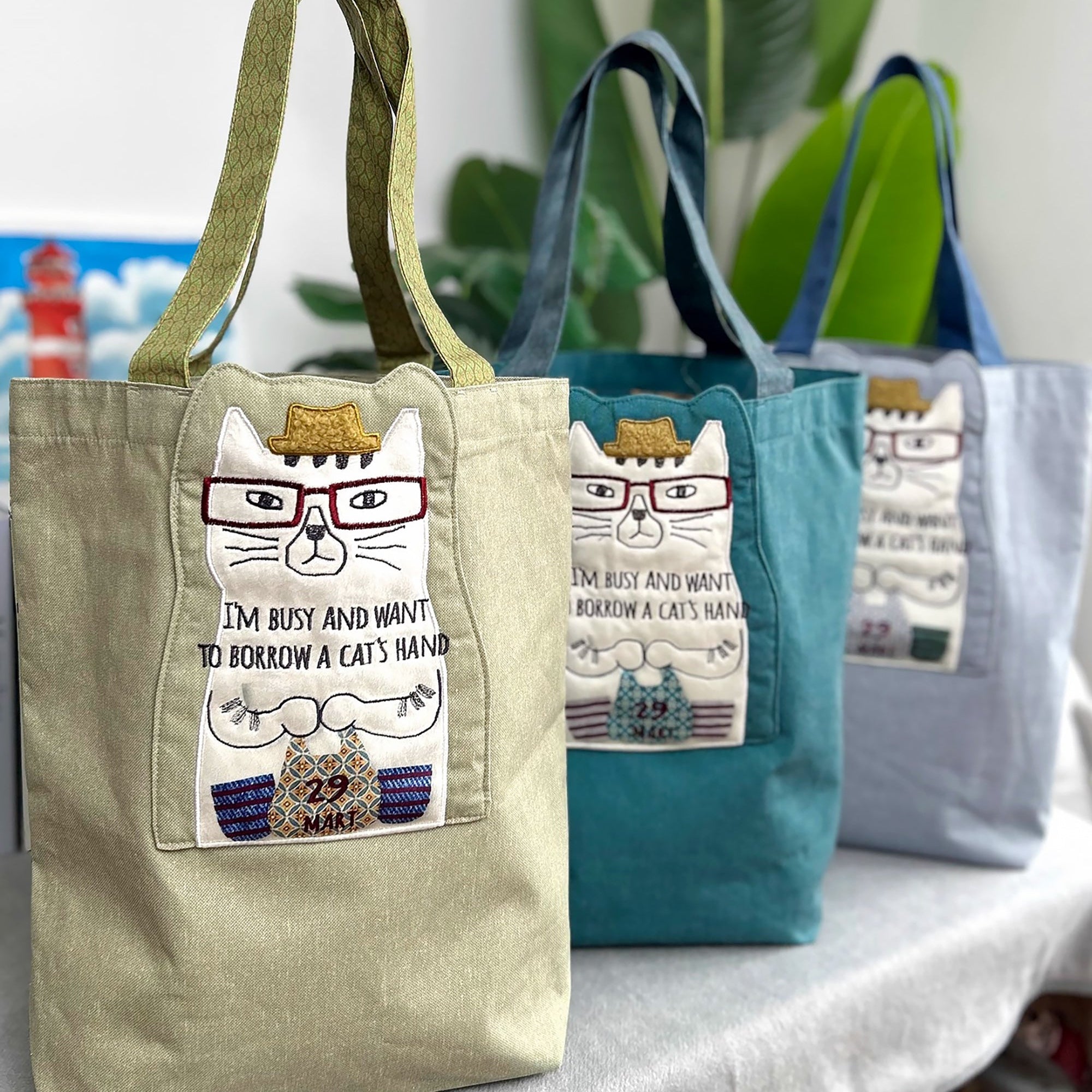 Grand Sac cabas Kusuguru avec chat brodé