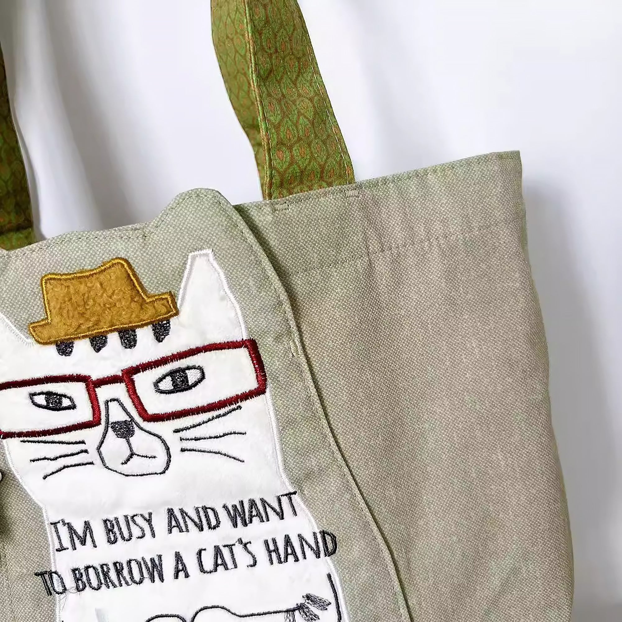 Grand Sac cabas Kusuguru avec chat brodé