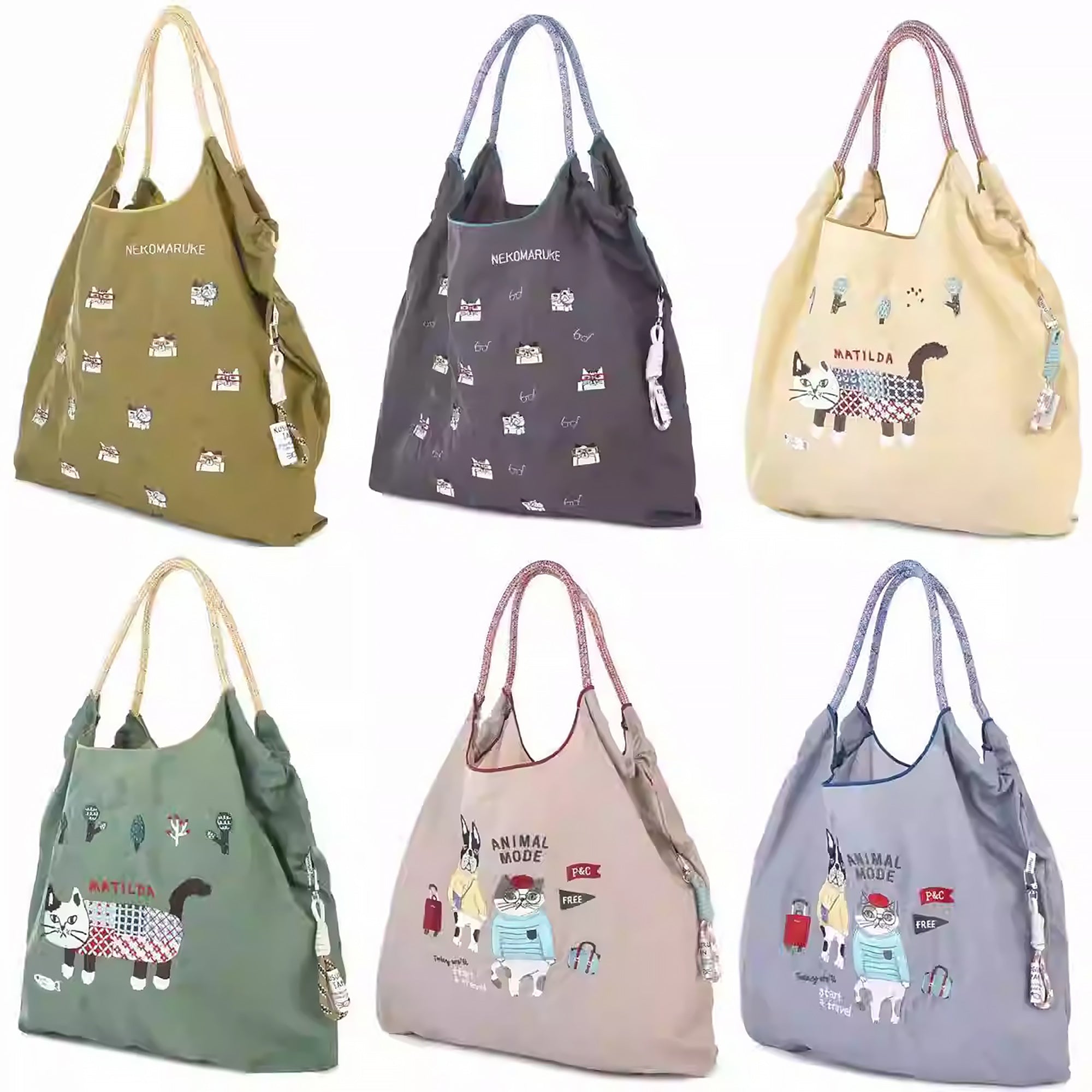 Sac tote en nylon brodé chat Kusuguru