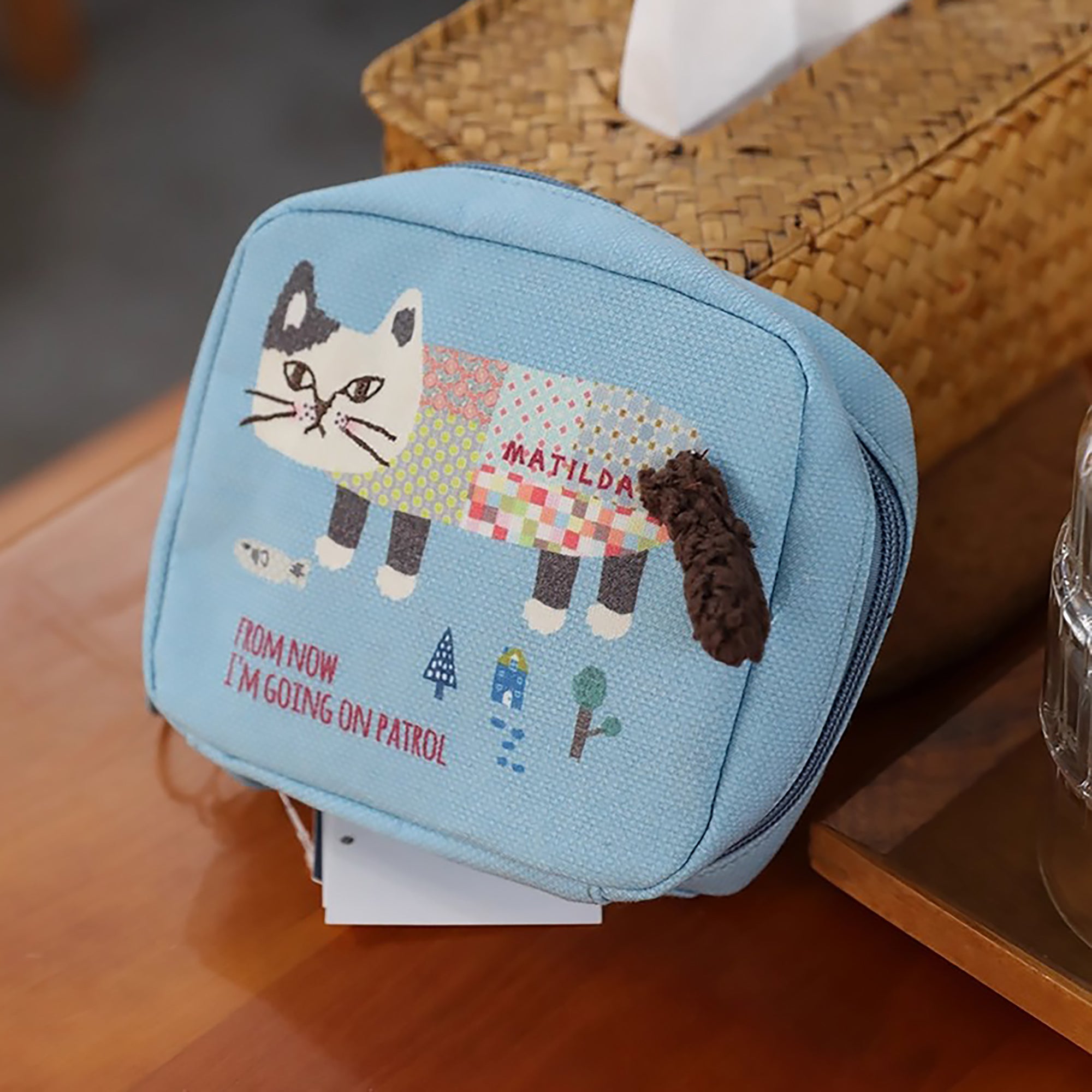 Pochette de rangement avec broderie chat Kusuguru avec multi-compartiments