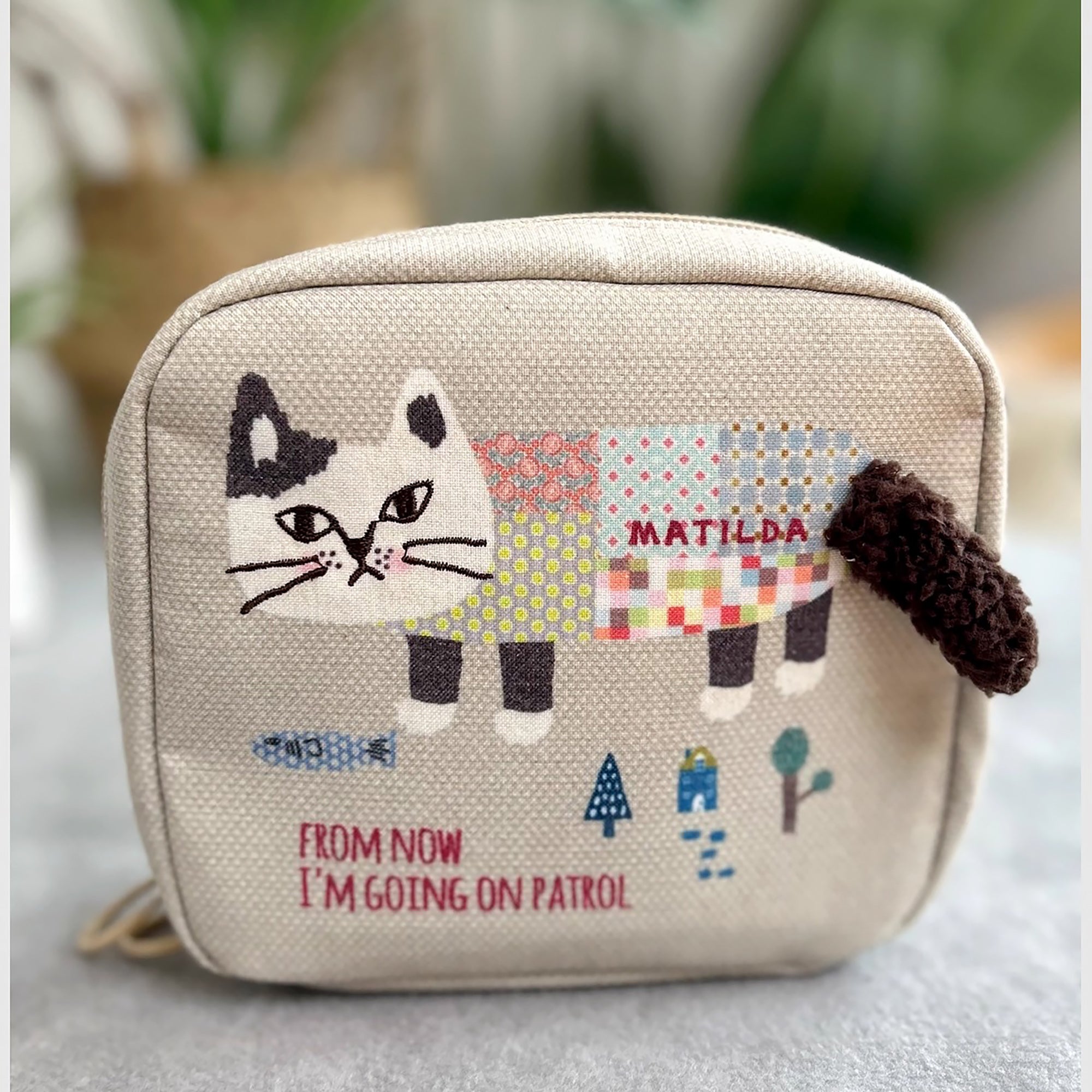 Pochette de rangement avec broderie chat Kusuguru avec multi-compartiments