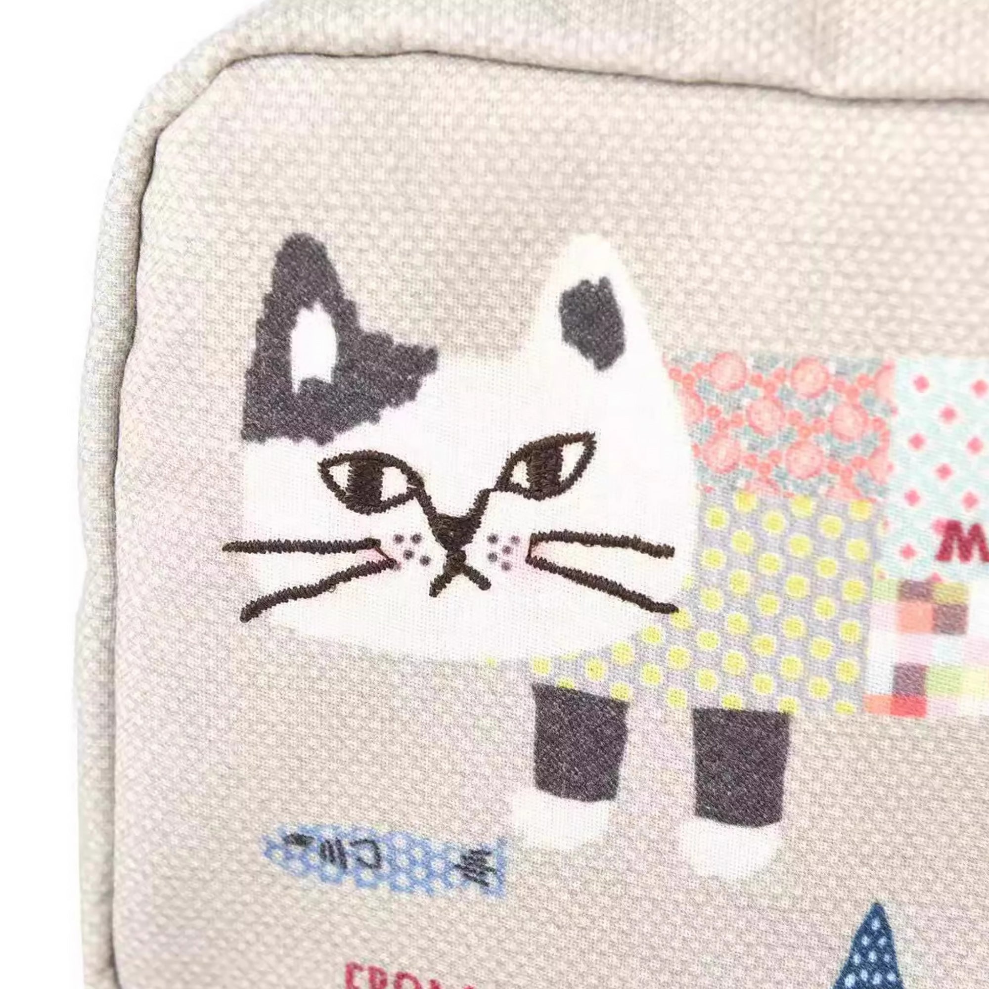 Pochette de rangement avec broderie chat Kusuguru avec multi-compartiments