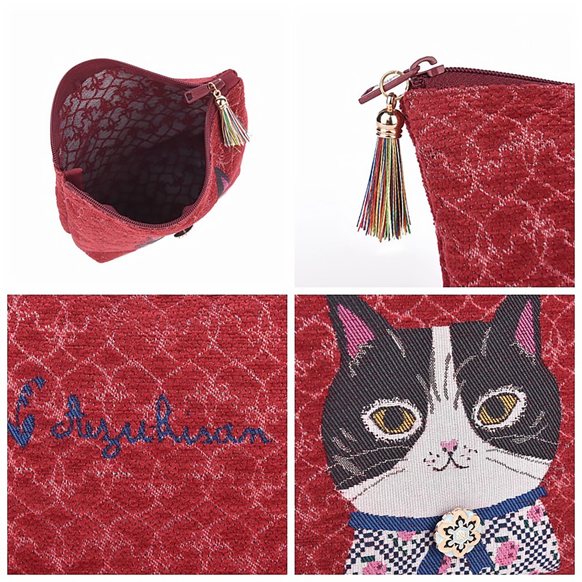 Pochette en tissu chenille Kusuguru motif chat mignon